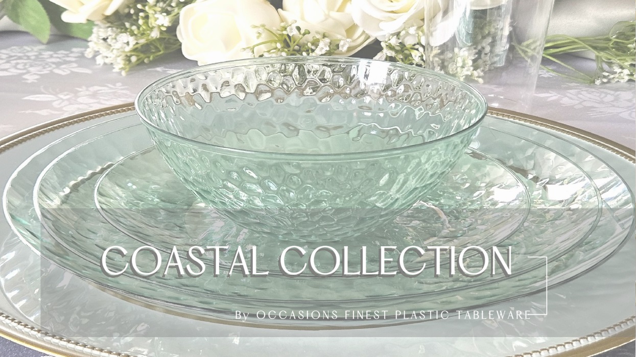 thumbnail video image 2 of " OCCASIONS " 120 Plates Pack,(60 Guests) Premium Wedding Party Disposable Plastic Plates Set -60 x 10'' Dinner + 60 x 7'' Salad / Dessert (Coastal Clear Green), 2 of 5