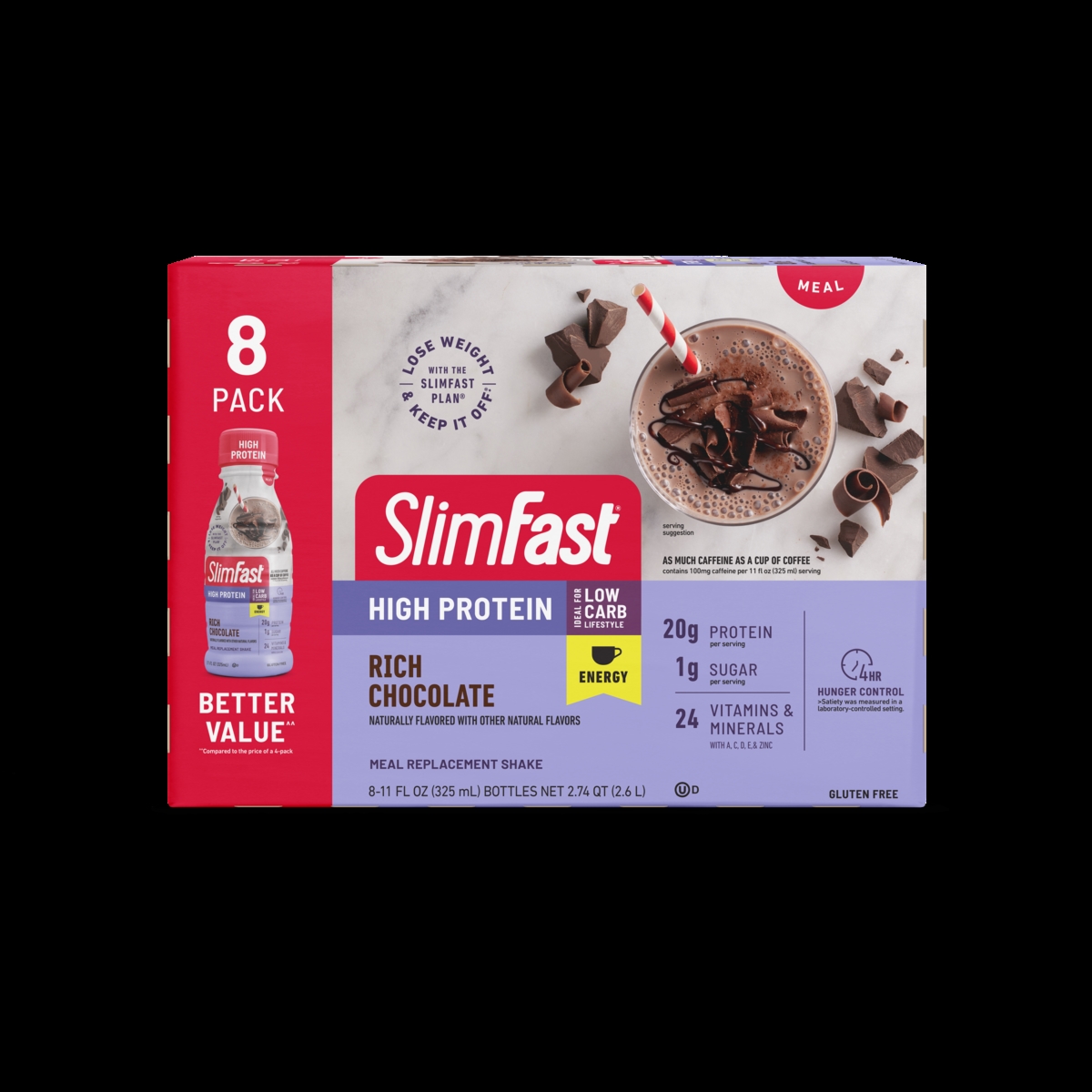 thumbnail video image 2 of SlimFast Meal Replacement Energy High Protein Shake, Rich Chocolate, 11 fl oz Bottle, 8 Pack, 2 of 6