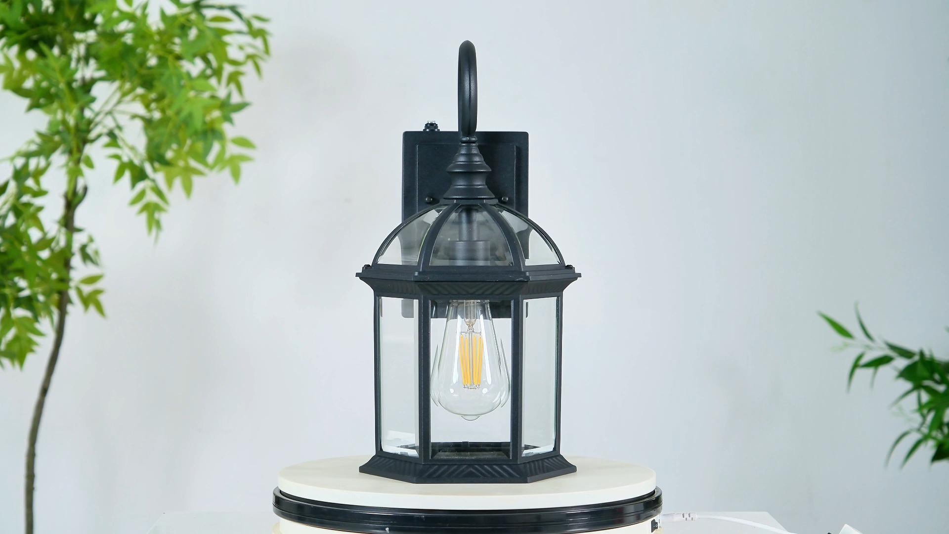 thumbnail video image 2 of VIANIS 15.7" Large Outdoor Wall Lights, Black Exterior Lighting Fixtures with Tempered Beveled Glass, Anti-Rust Dusk to Dawn Outdoor Lighting for House, Waterproof Outdoor Sconce Lights for Porch, 2 of 11