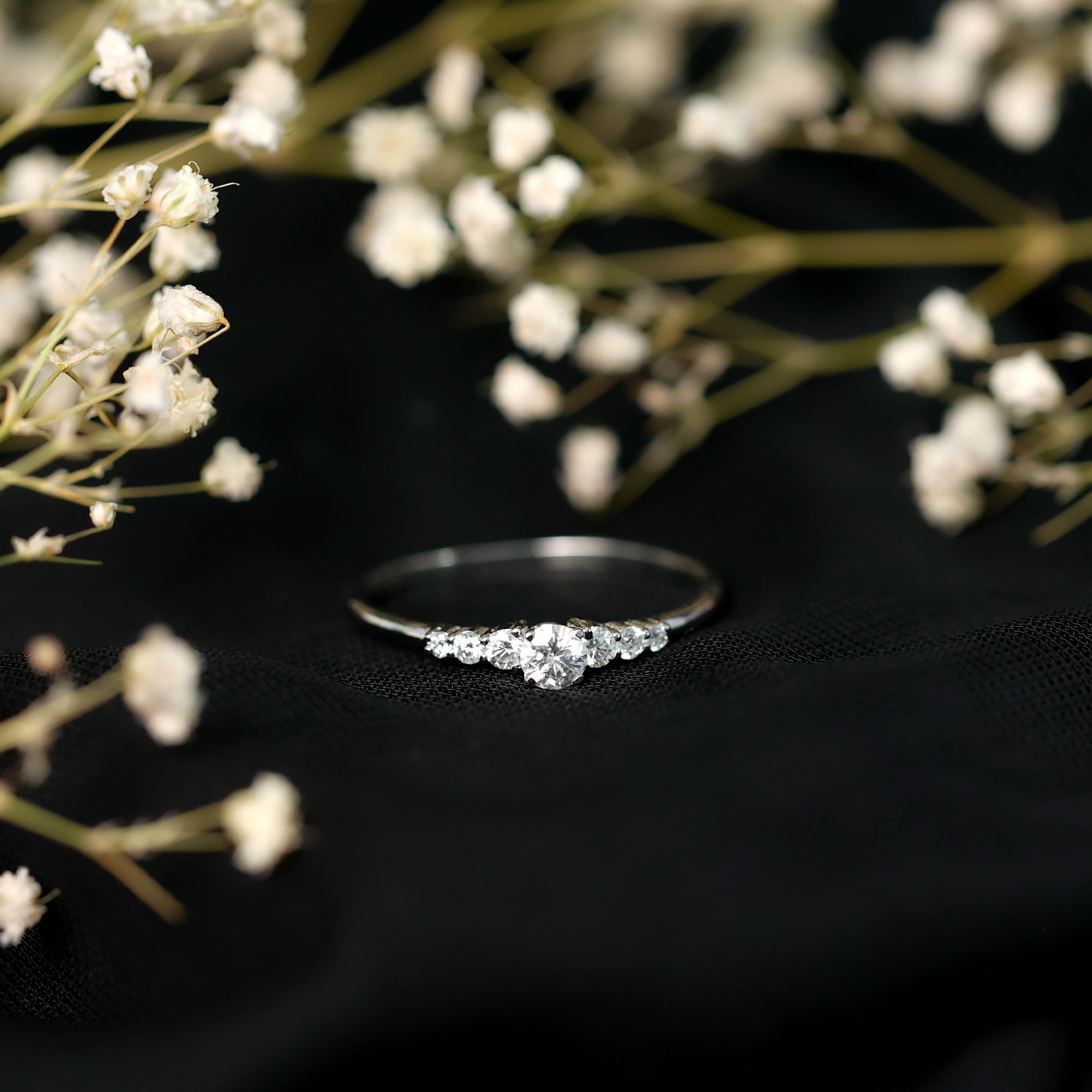 thumbnail video image 2 of 3/4 CT Moissanite Promise Ring, Graduated Style Moissanite Promise Ring, Moissanite and Gold Promise Ring, Promise Ring for Women, 18K Yellow Gold, US 9.25, 2 of 9