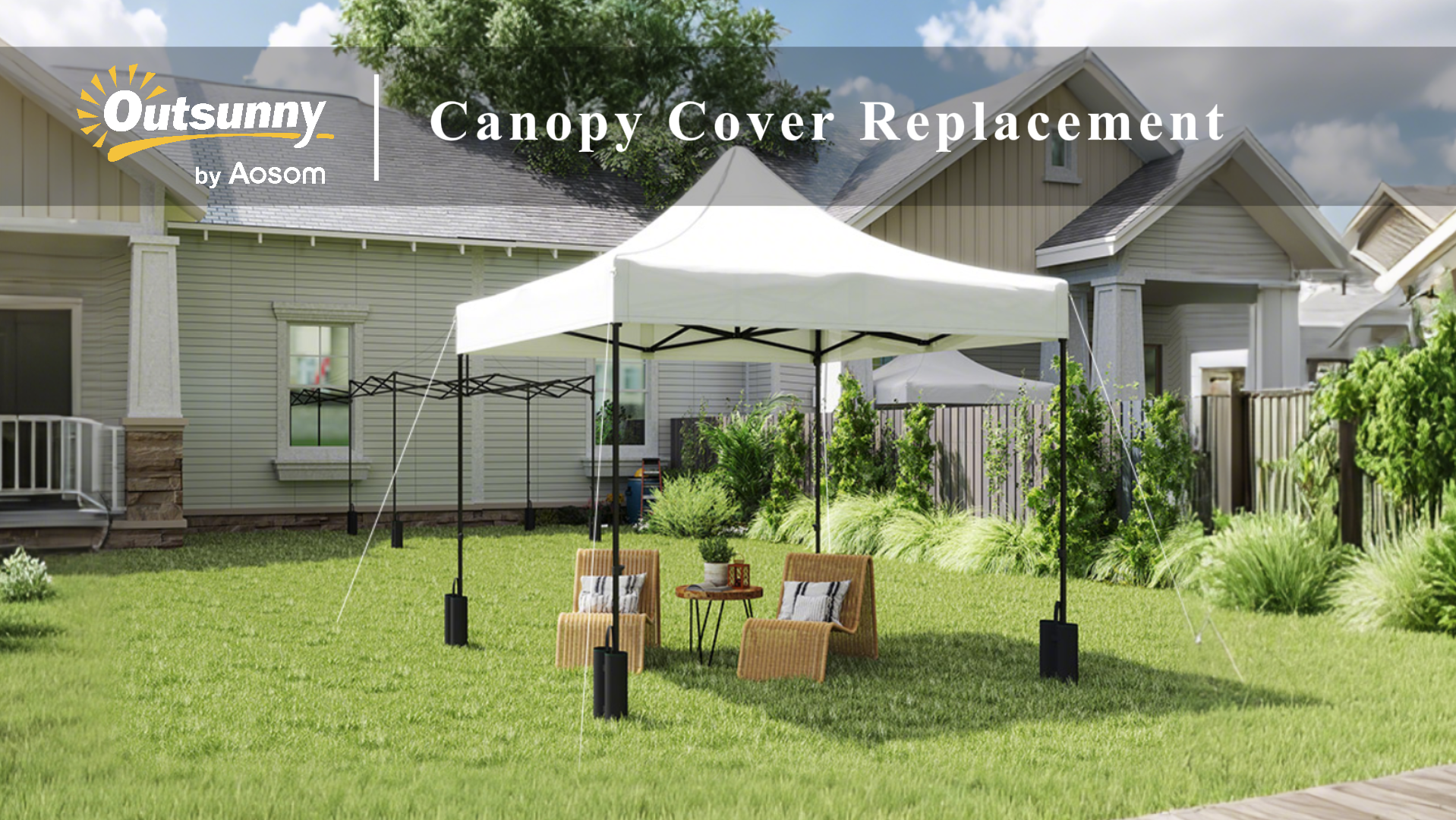 thumbnail video image 2 of Outsunny 10' x 10' Canopy Cover with Weight Bags, UPF50+ Pop Up Canopy Replacement Top, White, 2 of 10
