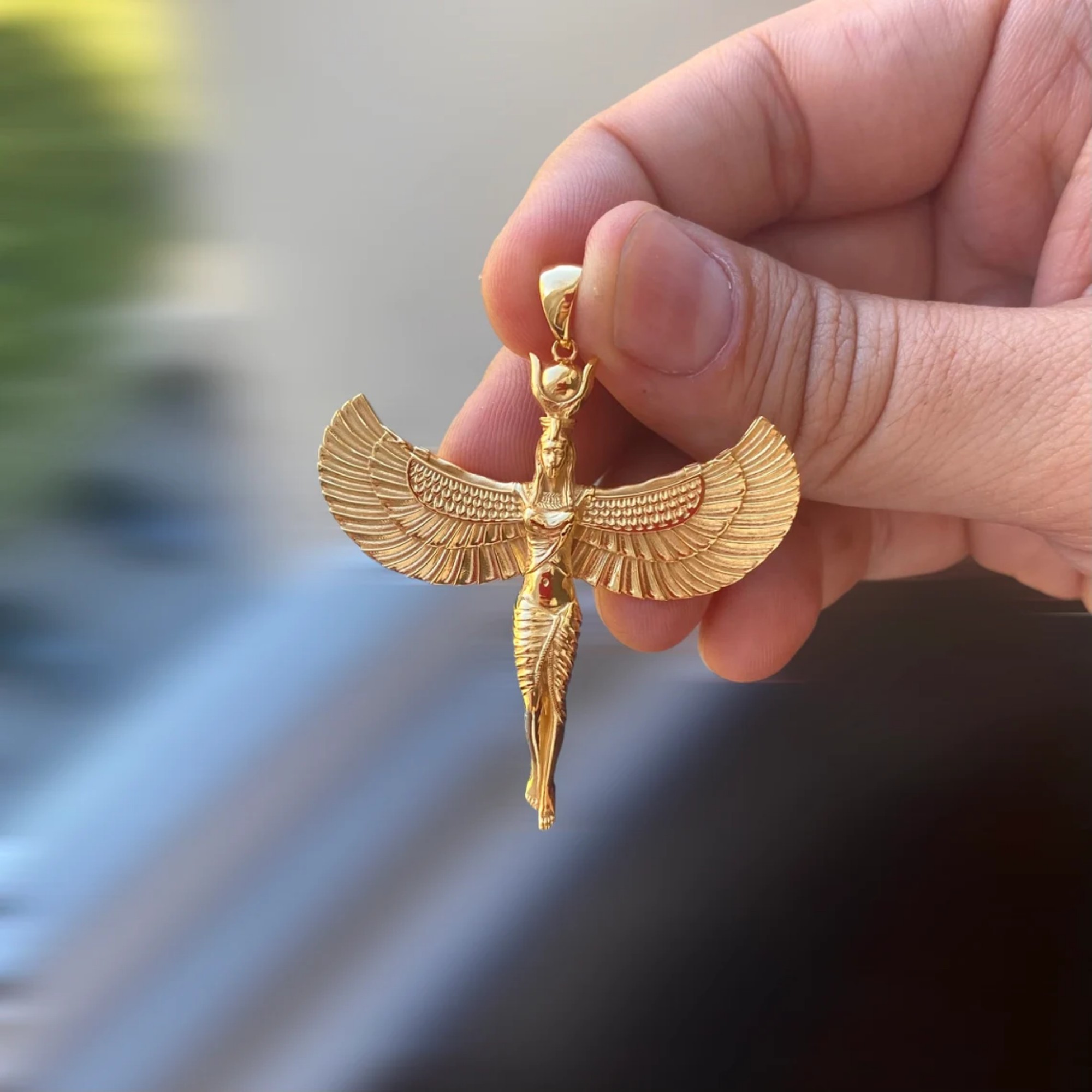 thumbnail video image 2 of Isis Pendant Necklace, Gold Plated Ancient Egyptian Goddess Jewelry, Gift For Women, Wife, Mother's Day, 2 of 10