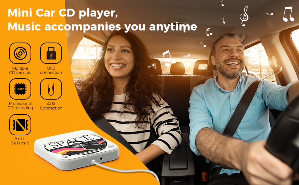 thumbnail video image 2 of LC-dolida CD Player for Car, External Portable Car CD Music Players with AUX Cable & Remote Control for Vehicle, Laptop, TV, Computer, for Android 4.4 and Above Navigation, 2 of 8