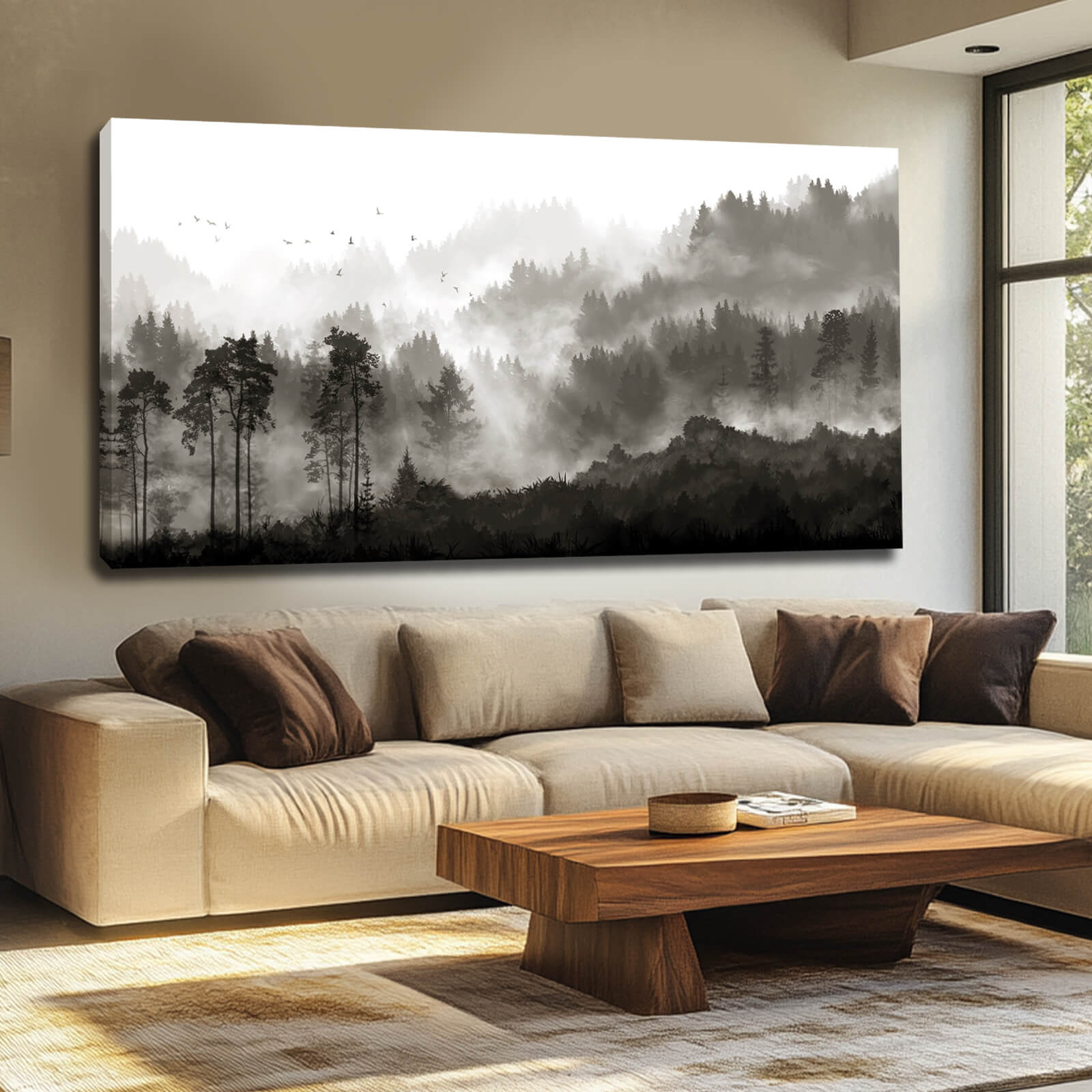 thumbnail video image 2 of Black and White Wall Art Tree Canvas Prints Pictures Landscape Artwork 29"x58" Large Wall Decorations for Living Room Kitchen, 2 of 8