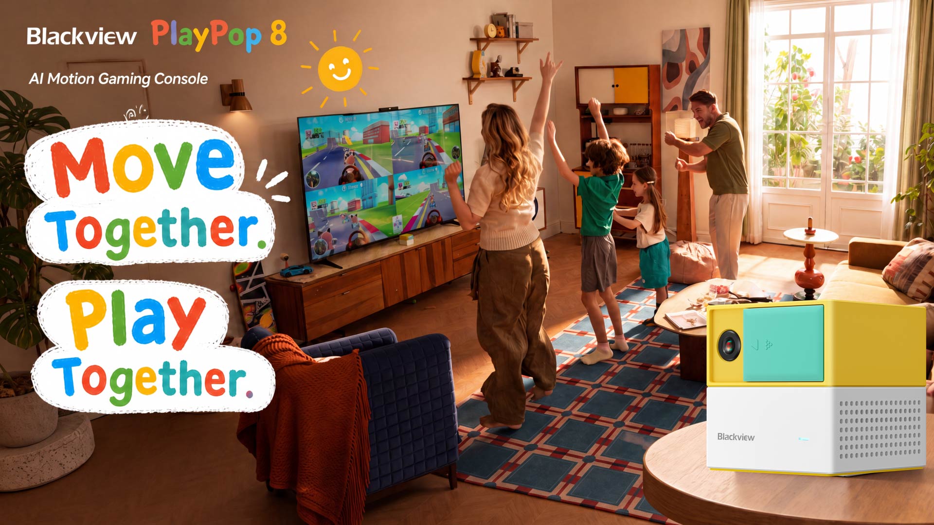 thumbnail video image 2 of Blackview PlayPop 8 AI Motion Active Play System for Kids & Families, 4-Player, No Controllers, Great for Game Nights & Parties, 2 of 15
