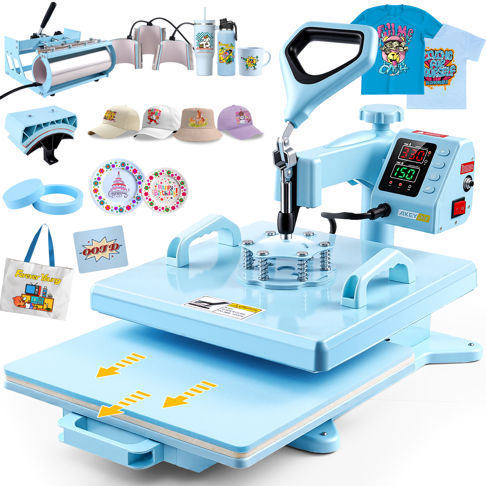 thumbnail video image 2 of Adnoom Heat Press 15x15, 5 in 1 Multifunctional Shirt Press Machine Combo, 360° Swing Away Sublimation Heat Transfer with LED Display for T-shirts Mugs Hat Plate Cap, 2 of 10