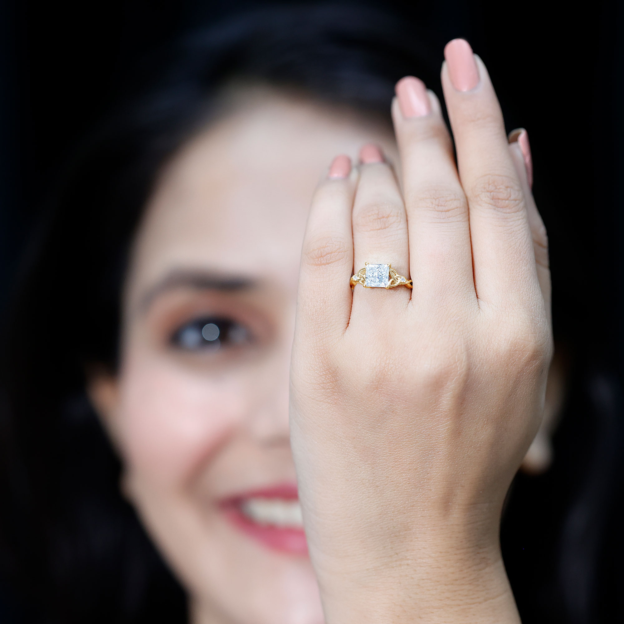 thumbnail video image 2 of Rosec Jewels Princess Cut Lab Diamond Ring 1 Carat - 6 mm Square Engagement Ring, 14K Yellow Gold, US 4.00, 2 of 9