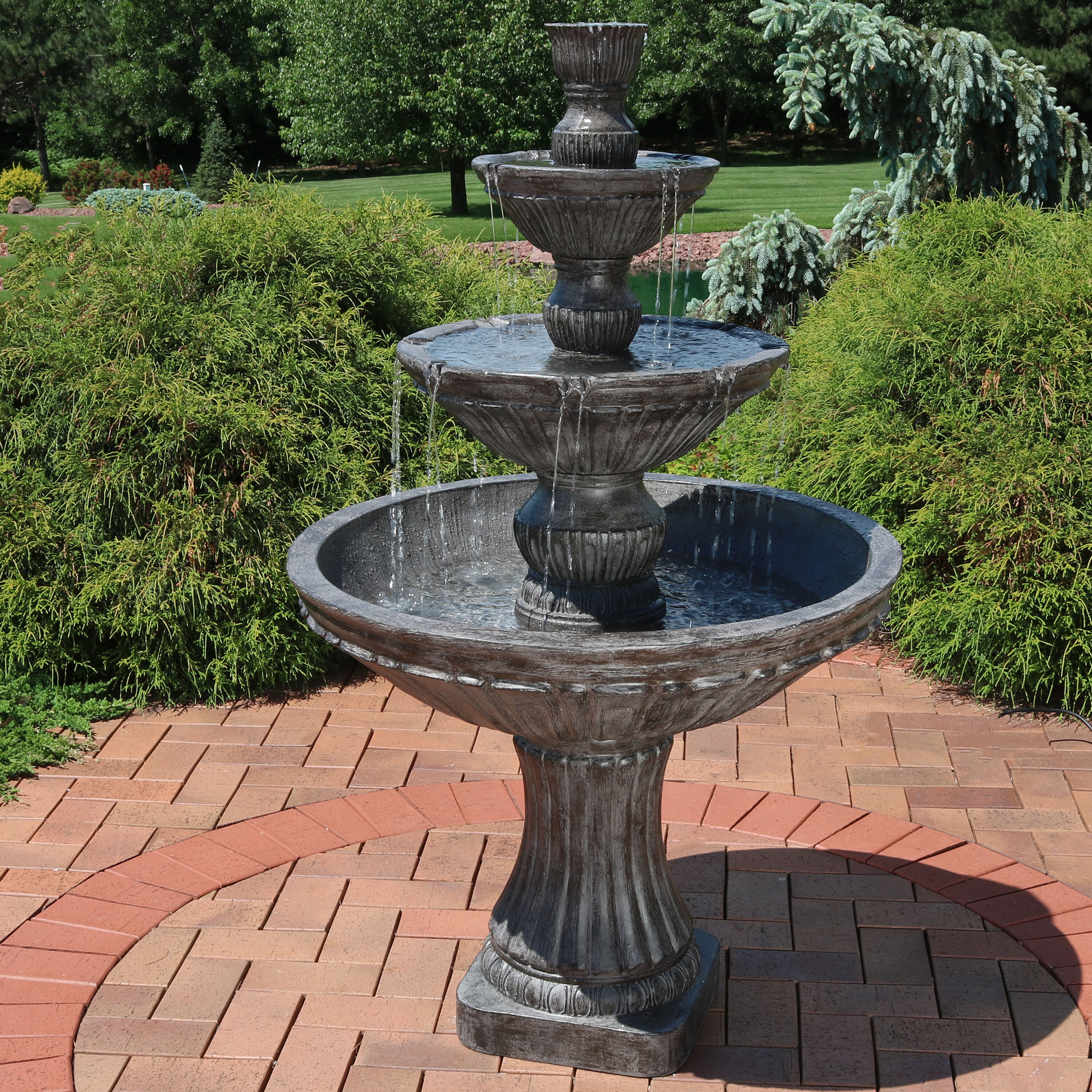 thumbnail video image 2 of Sunnydaze Classic Designer White Traditional Polystone 3-Tier Outdoor Water Fountain, 2 of 11