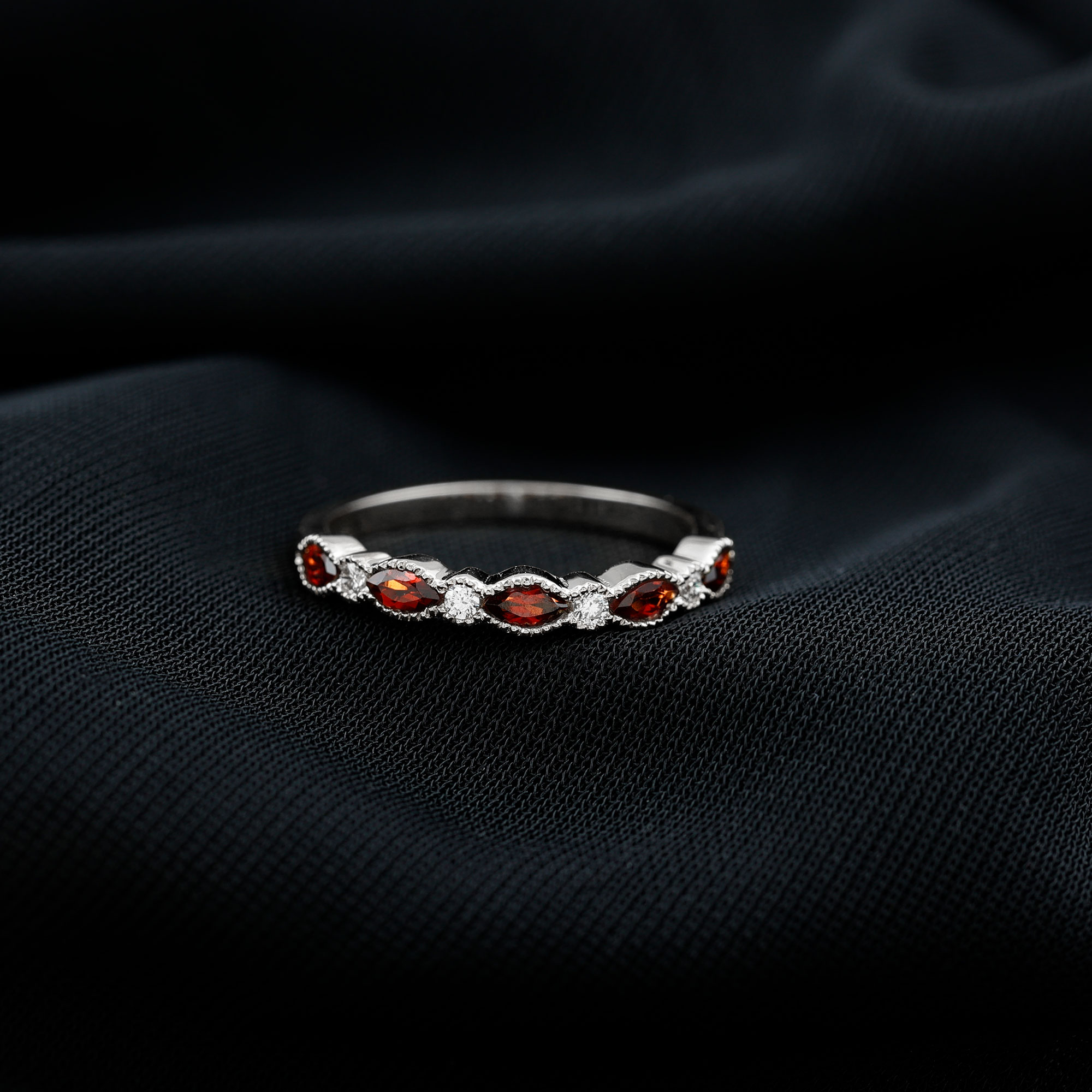 thumbnail video image 2 of Rosec Jewels Natural Garnet Half Eternity Ring in East West Style (AAA Quality) - Marquise Garnet Diamond Ring - Ready to Gift, 925 Sterling Silver, US 4.00, 2 of 8