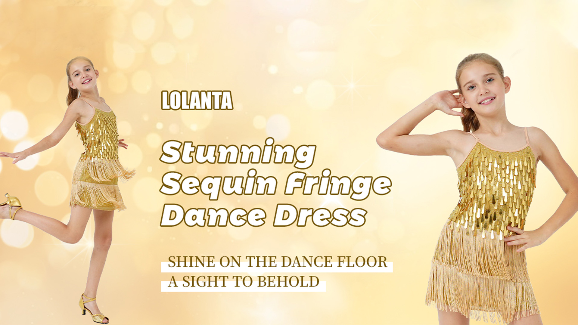 thumbnail video image 2 of LOLANTA Girls Sequins Fringe Dance Dress Jazz Latin Street Dance Fine Glitter Suspender Skirt Shorts Set 5-13 years, 2 of 7