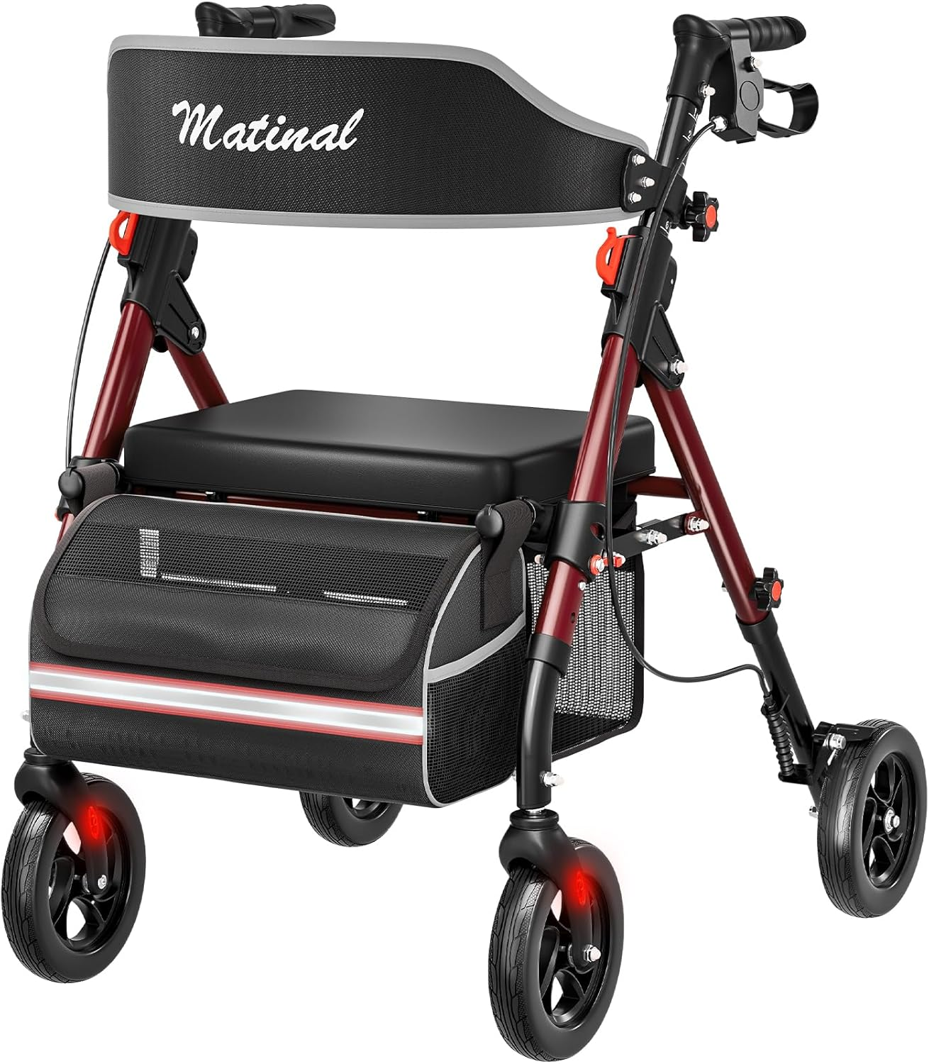thumbnail video image 2 of Hybrid Rollator Walker, Foldable 350lb Capacity with 8" Big Wheels & 6-Position Adjustable Seat for Seniors,Black, 2 of 8