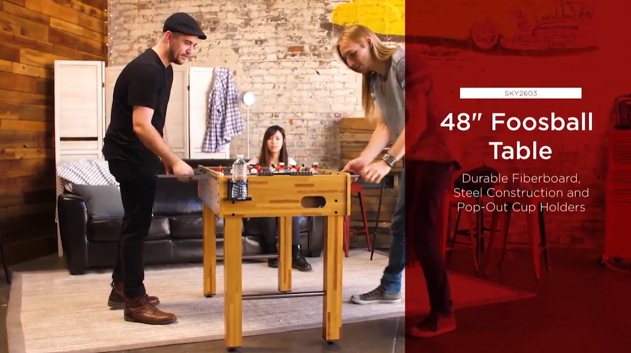 thumbnail video image 2 of Best Choice Products 48in Competition Sized Foosball Table for Home, Game Room w/ 2 Balls, 2 Cup Holders - Natural, 2 of 9