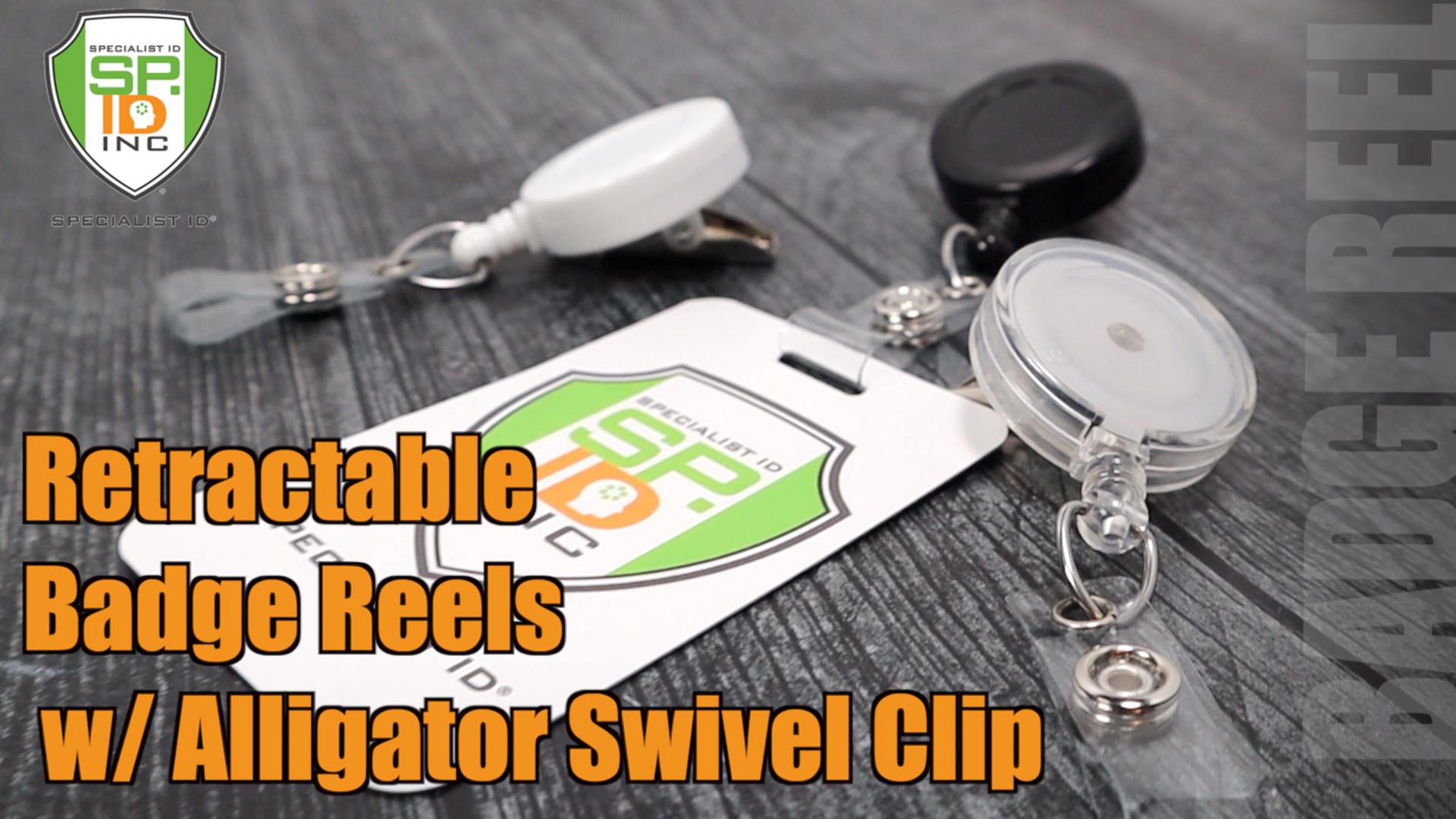 thumbnail video image 2 of 25 Pack - Bulk Black Retractable Badge Reels with Alligator Swivel Clip & Vinyl Card Holder Strap by Specialist ID - Bulk Black Retractable Name Badge Reels with Alligator Swivel Clip, 2 of 7