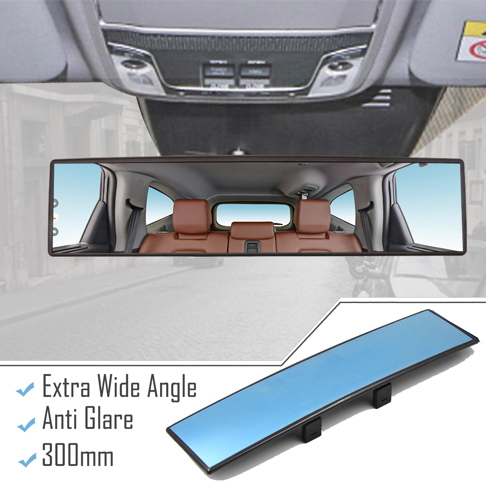 thumbnail video image 2 of Yiyasu Interior Rear View Mirror 300mm Anti-Glare Car Panoramic Convex Wide Angle, 2 of 8