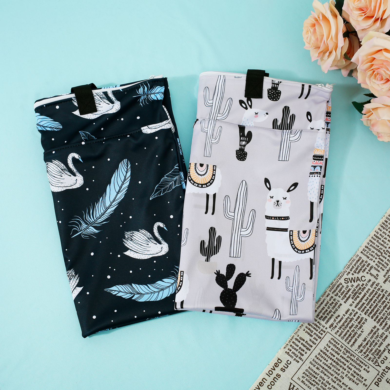 thumbnail video image 2 of FUYGRCJ 2 Pack Wet Dry Bag with Double Zippered Pockets Hanging Cloth Diaper Bag with Handle Portable Cloth Diaper Wet Bag Leakproof Wet Dry Diaper Bag Large Wet Clothes Bag, 2 of 11