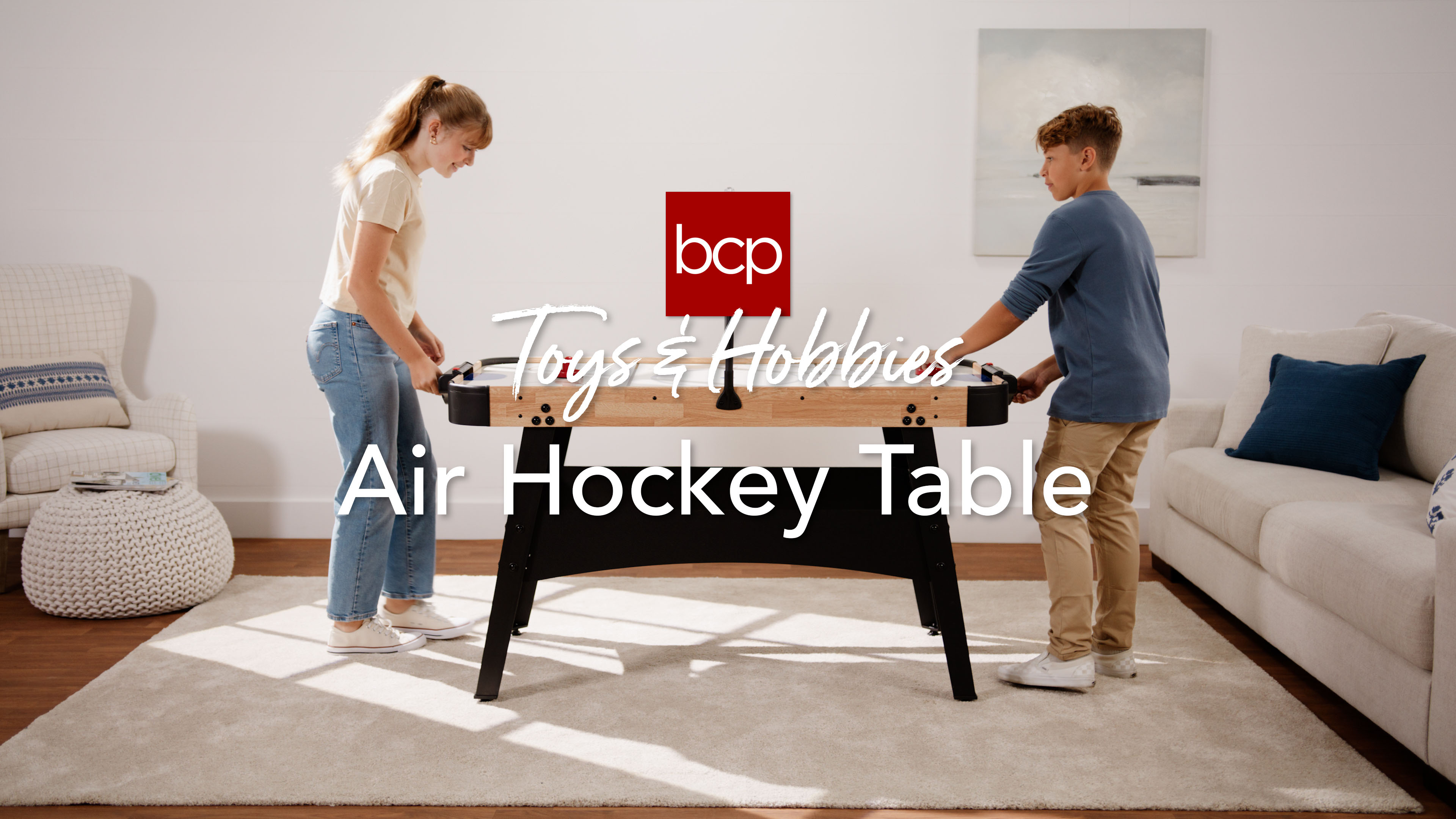 thumbnail video image 2 of Best Choice Products 54in Air Hockey Game Table w/ LED Lights, Scoreboard, Powerful Motor - Gray, 2 of 10