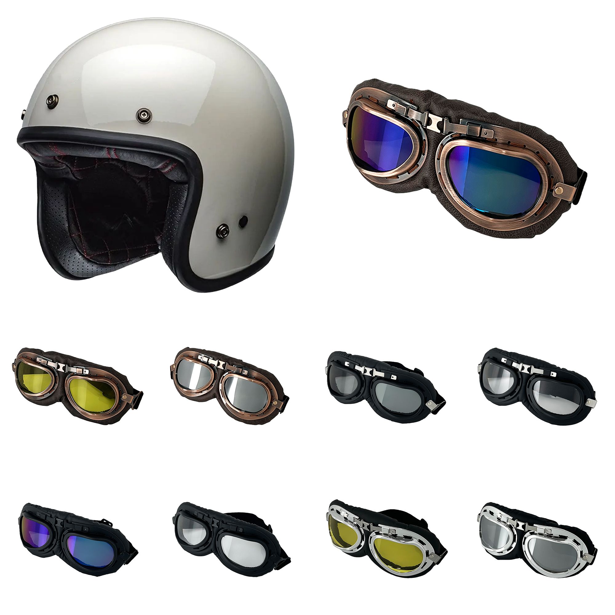 thumbnail video image 2 of Retro Flat Goggles Vintage Windproof Riding Motorcycle UV-Cut Tinted Sunglasses, 2 of 7
