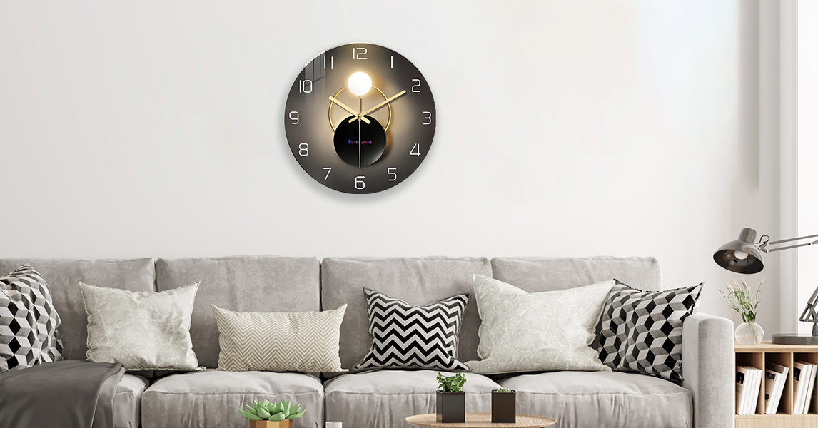 thumbnail video image 2 of Black and Gold Glass Wall Clock 14 Inch Silent Wall Clock Non Ticking Wall Clocks Battery Operated Clock for Bedroom Office, 2 of 6