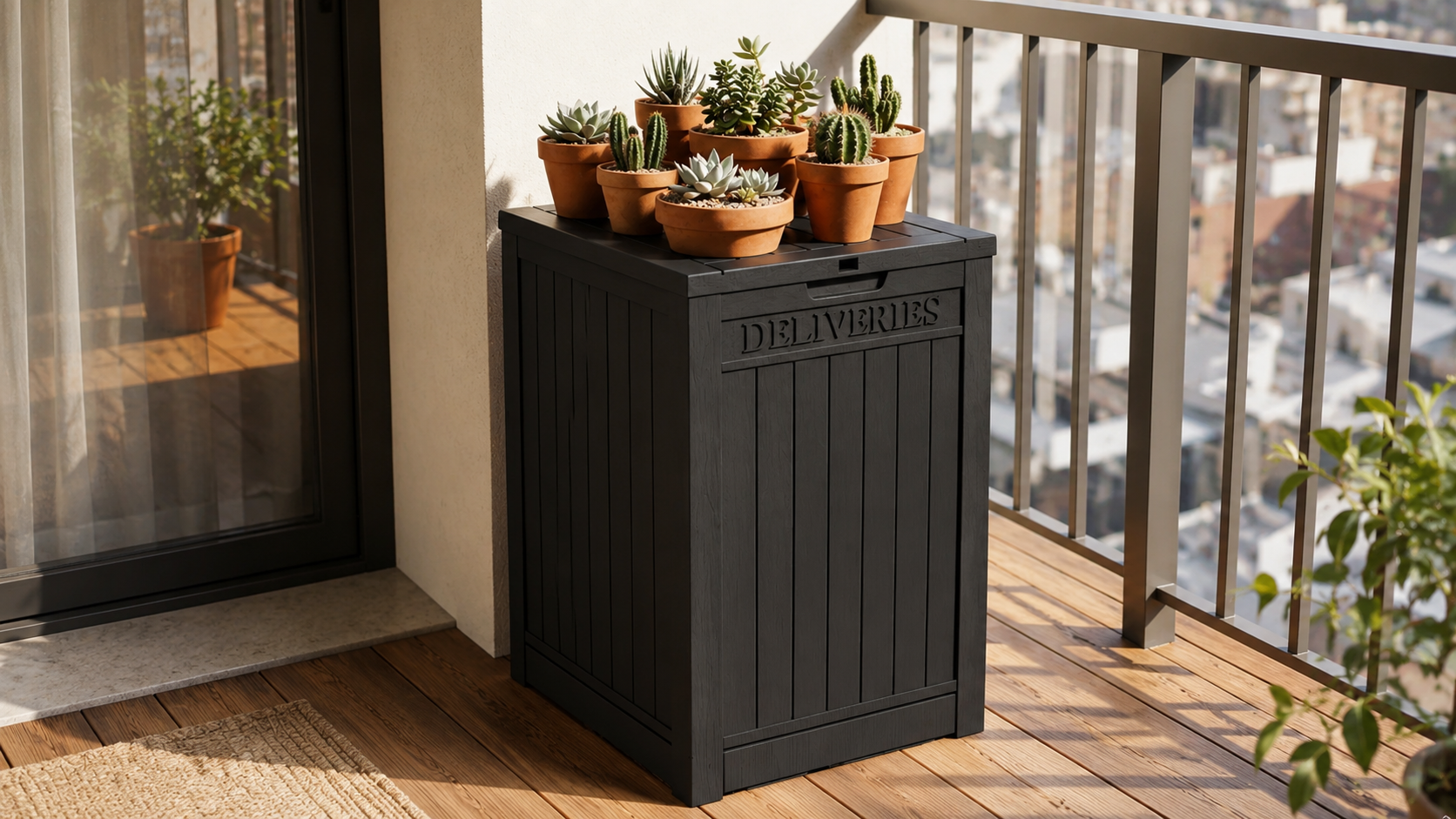 thumbnail video image 2 of MINDYES 55 Gallon Package Delivery Box, Outdoor Resin Mailbox for Packages Storage With Lockable, Drop Boxes for Patio Front Entryway, Black, 2 of 9