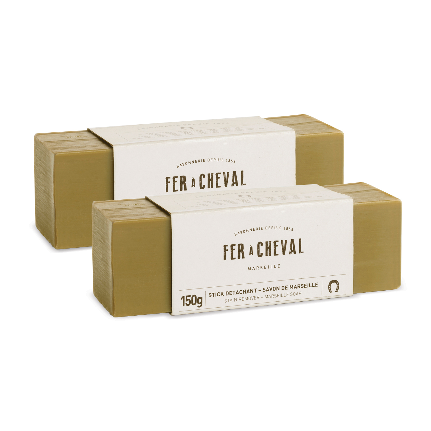 thumbnail video image 2 of Fer à Cheval Marseille Soap Stain Remover Stick 2 Pack - Natural, Hypoallergenic, Travel-Sized Laundry Solution, 150g/5.29oz (Stick), 2 of 8