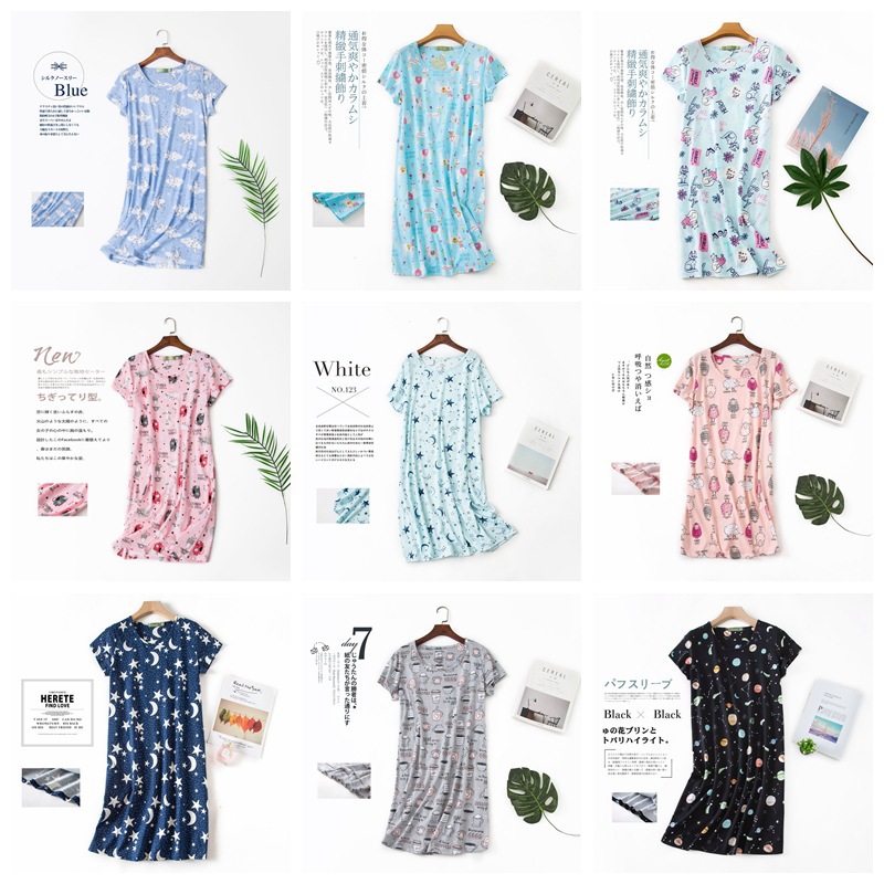 thumbnail video image 2 of Tisoloow Cotton Nightgowns for Women Short Sleeve Sleep Shirts Casual Print Night Gowns for Adult Women Sleep Dress Pink X-Large, 2 of 9