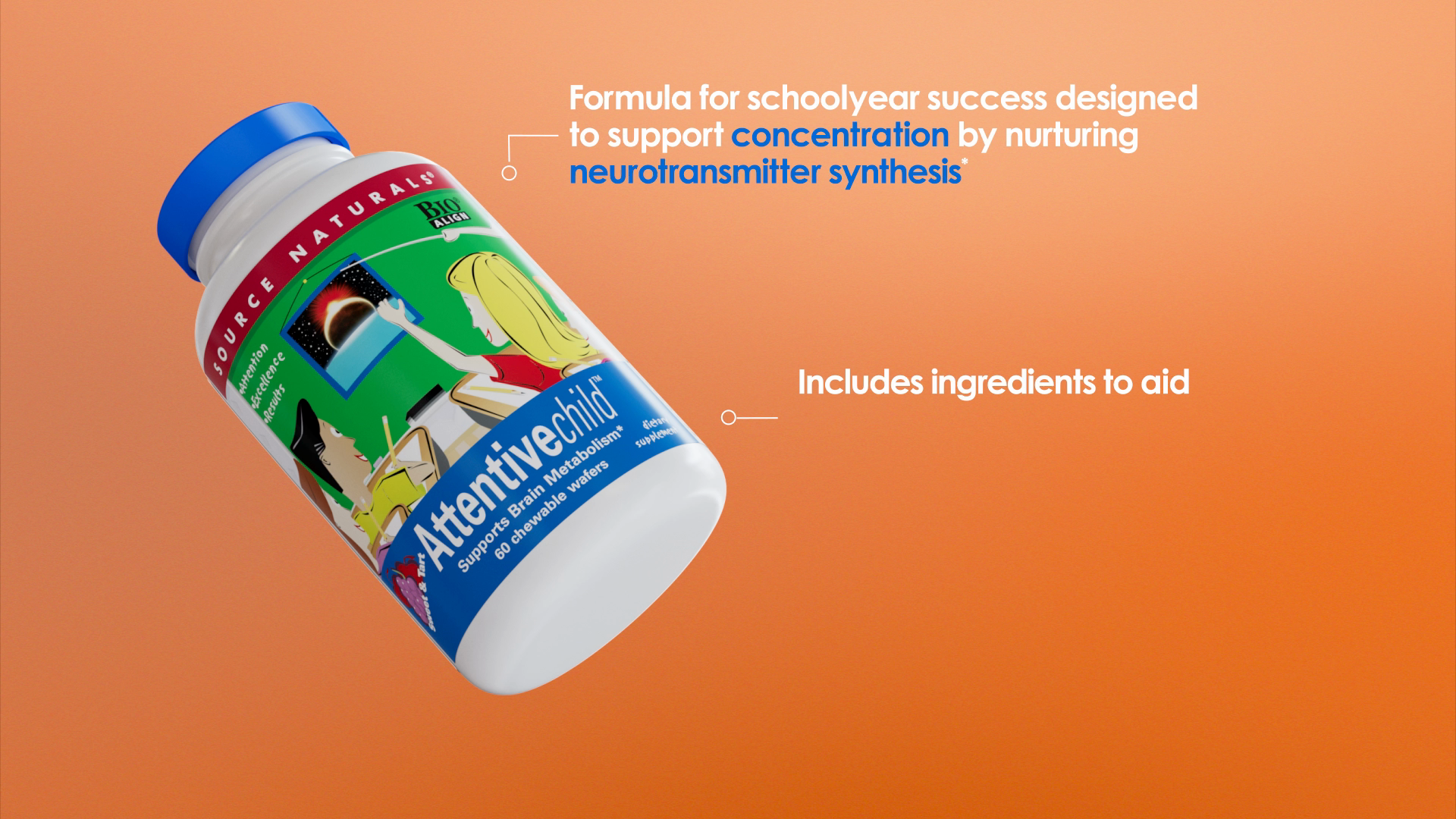 thumbnail video image 2 of Source Naturals Attentive Child Supports Brain Metabolism 60 Chewable Wafers, 2 of 7