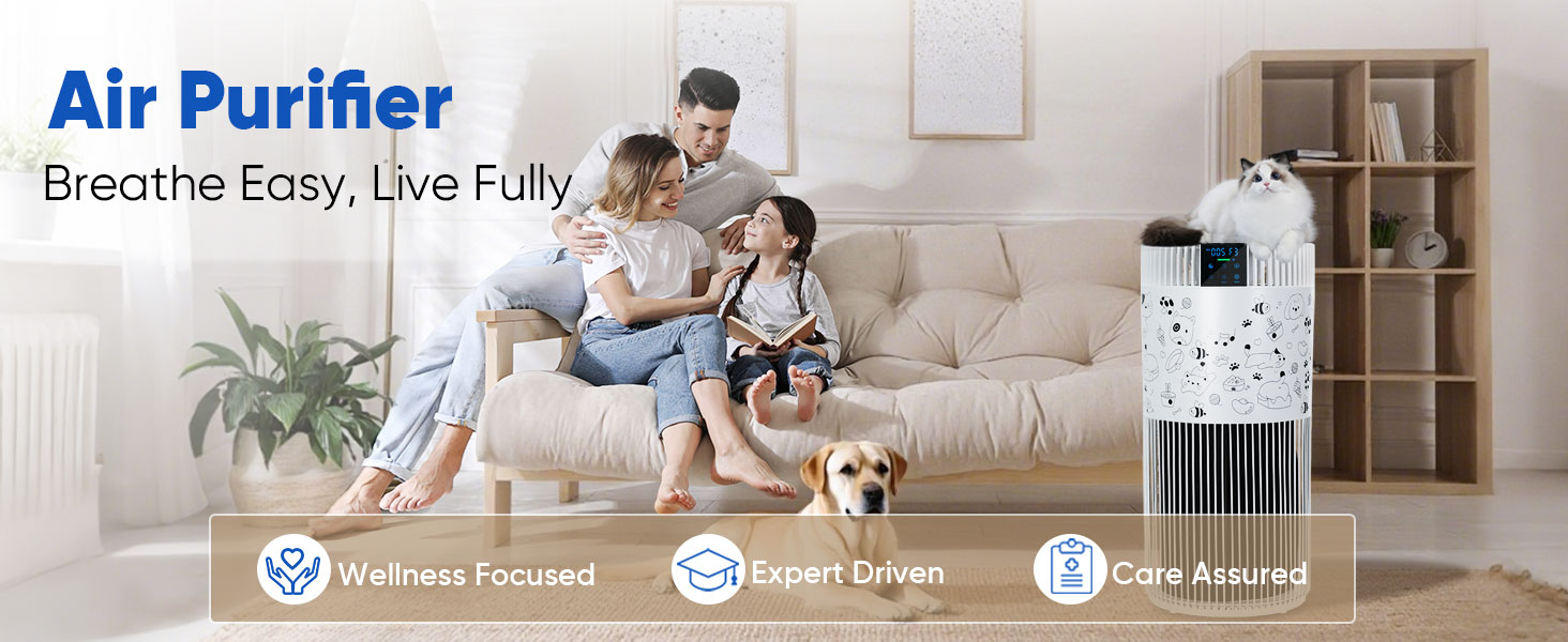 thumbnail video image 2 of KEN BROWNAir Purifier for Home Large Room 2500 Ft² with Washable Filters, Pet Air Purifier for Bedroom with PM2.5 Sensor, 20dB Sleep Mode, 360° Purificationr,- Perfect Christmas Gift for Pet Owners, 2 of 11