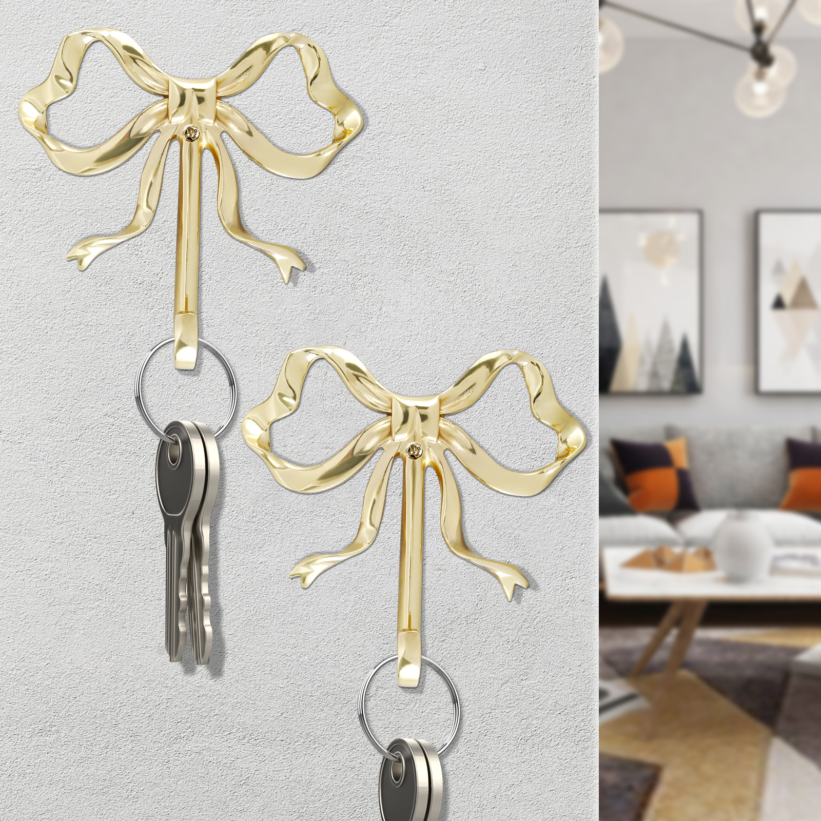 thumbnail video image 2 of FUYGRCJ 2 Pcs Bow Hook Bowknot Wall Hook Brass Bow Wall Hook Wall Mounted Golden Key Hook Decorative Hanging Metal Hook 9.2x9x2cm Large Single Hook for Hat Towel Home Bedroom, 2 of 10