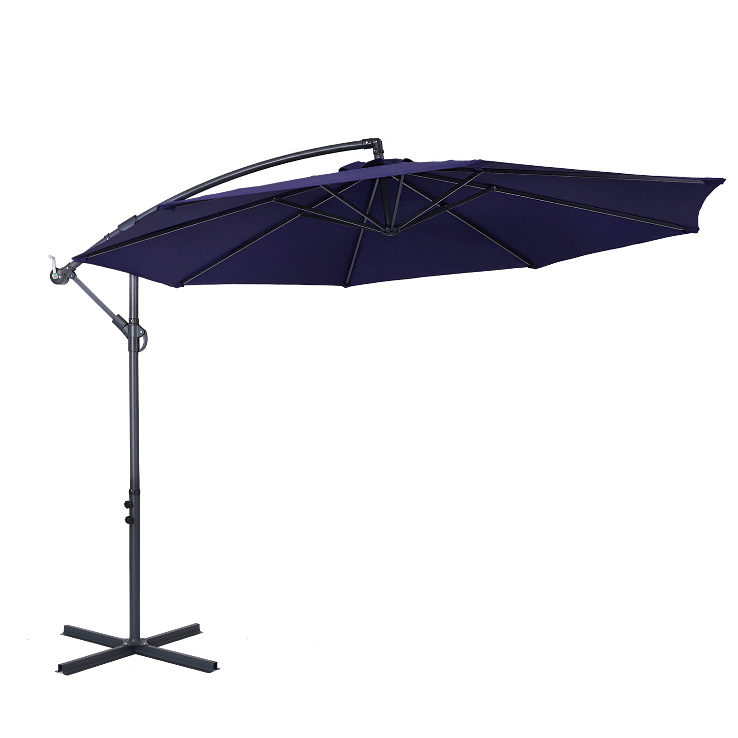 thumbnail video image 2 of ACEGOSES 10ft Outdoor Offset Patio Hanging Umbrella with Steel Ribs for Deck, Balcony and Garden,Navy Blue, 2 of 8