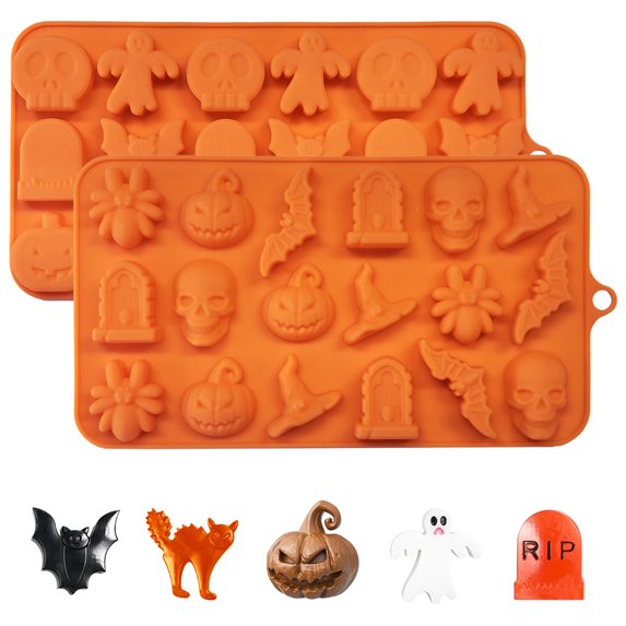 thumbnail video image 2 of Lockways Halloween Silicone Molds - 2 Sets Molds for Spiders,Pumpkins,Bats,Tombstones for Chocolate Halloween Silicone Mold, 2 of 8