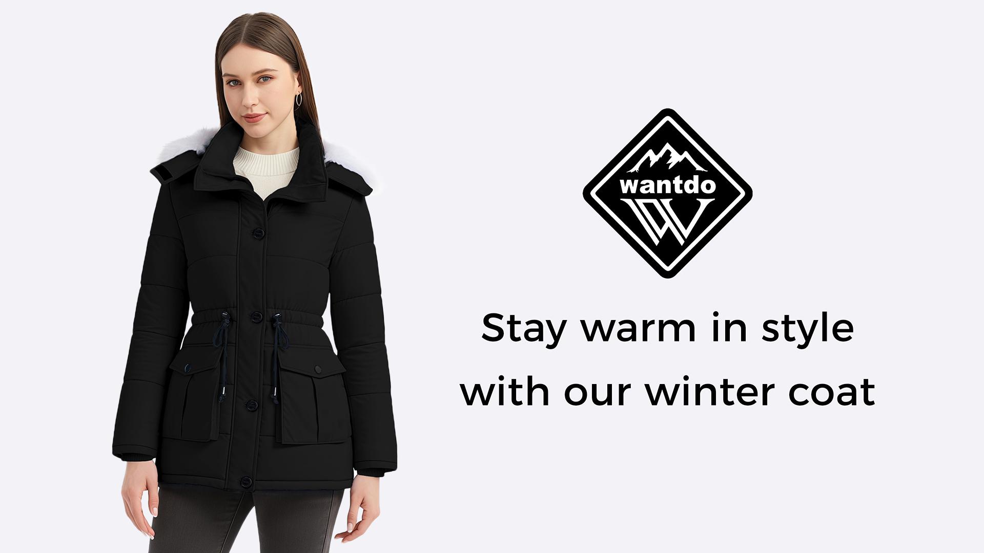 thumbnail video image 2 of Wantdo Women's Recycled Winter Coat Waterproof Parka Jacket with Detachable Hood Windproof Insulated Coat Black M, 2 of 13