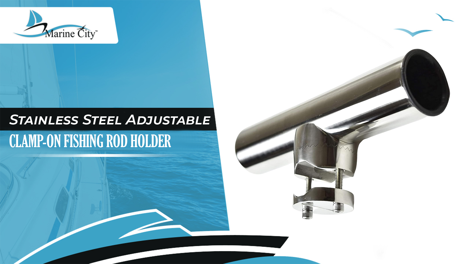 thumbnail video image 2 of Marine City Stainless Steel Clamp-on Rod Holder Tube Adjustable for 7/8"1" Tube, 2 of 12