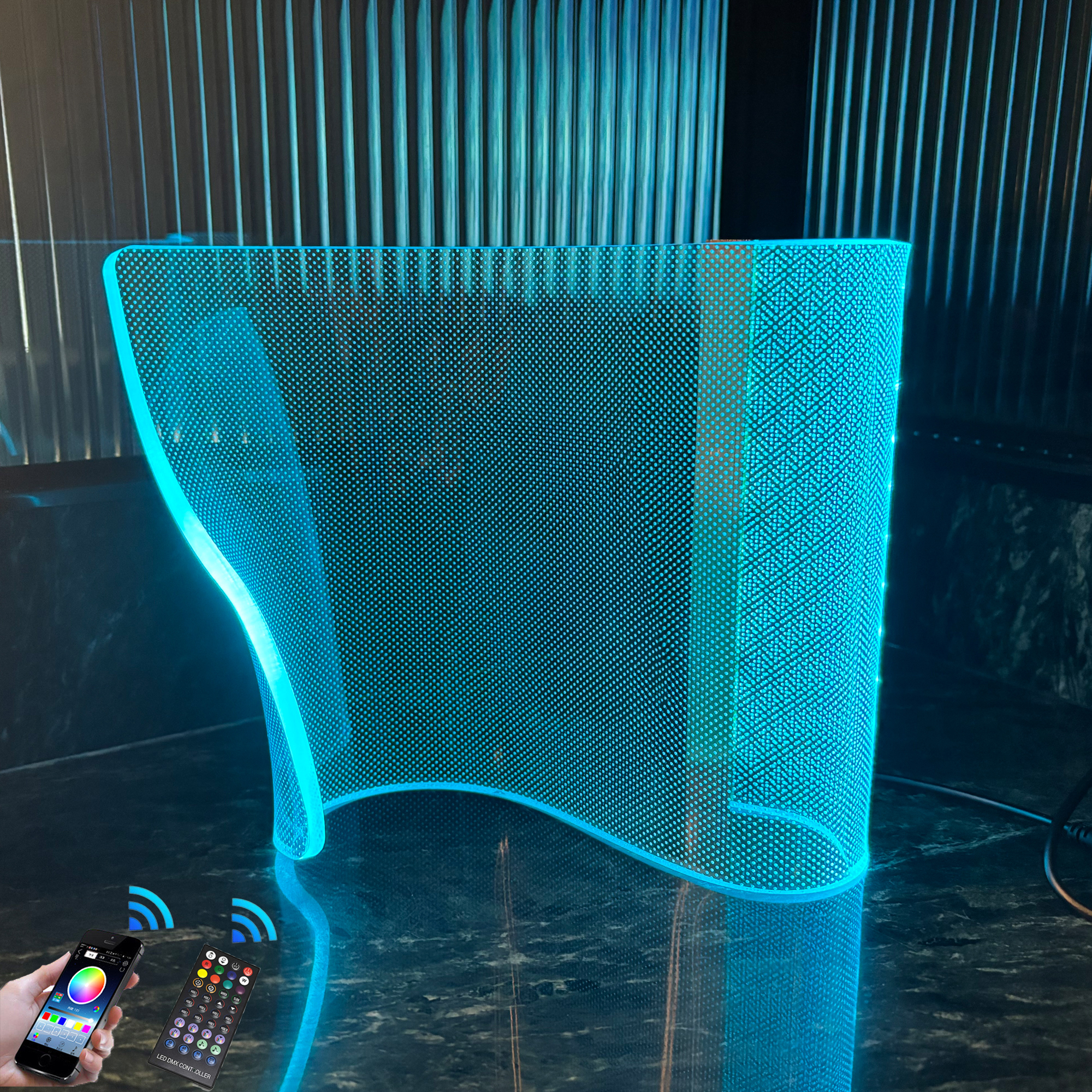 thumbnail video image 2 of Modern Curved Acrylic Table Lamps for Bedroom Futuristic Decor, Cool RGB Desk Lamp for Room Ambient Lighting, 2 of 6