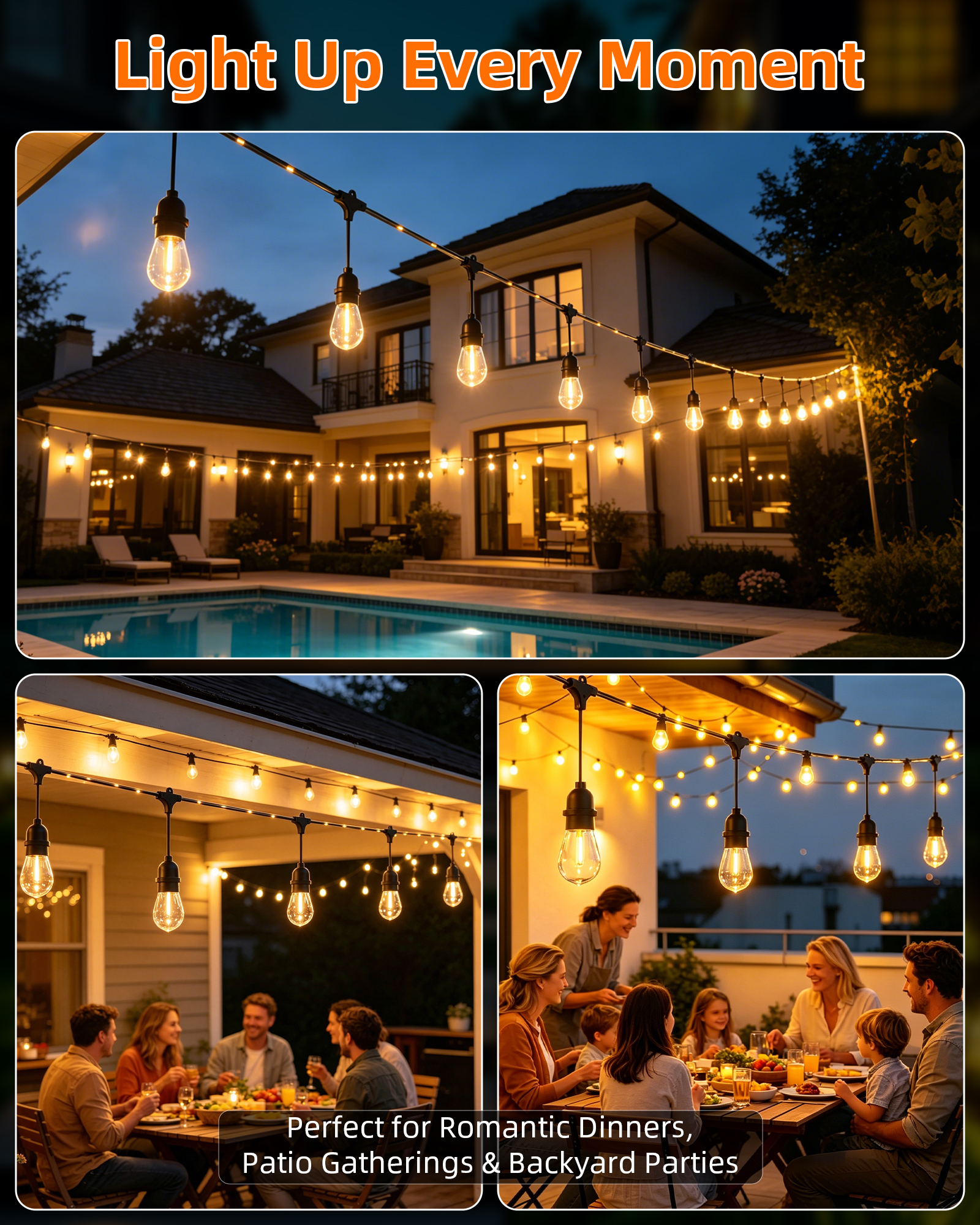 thumbnail video image 2 of Beatineon Outdoor String Lights with Lighted Tubing, 24 ft Outside String Lights with 13 (12+1spare) S14 Retro Bulbs & 72-LED Lighted Fairy Tubing, IP65 Waterproof &Connectable LED Light for Patio Bi, 2 of 9
