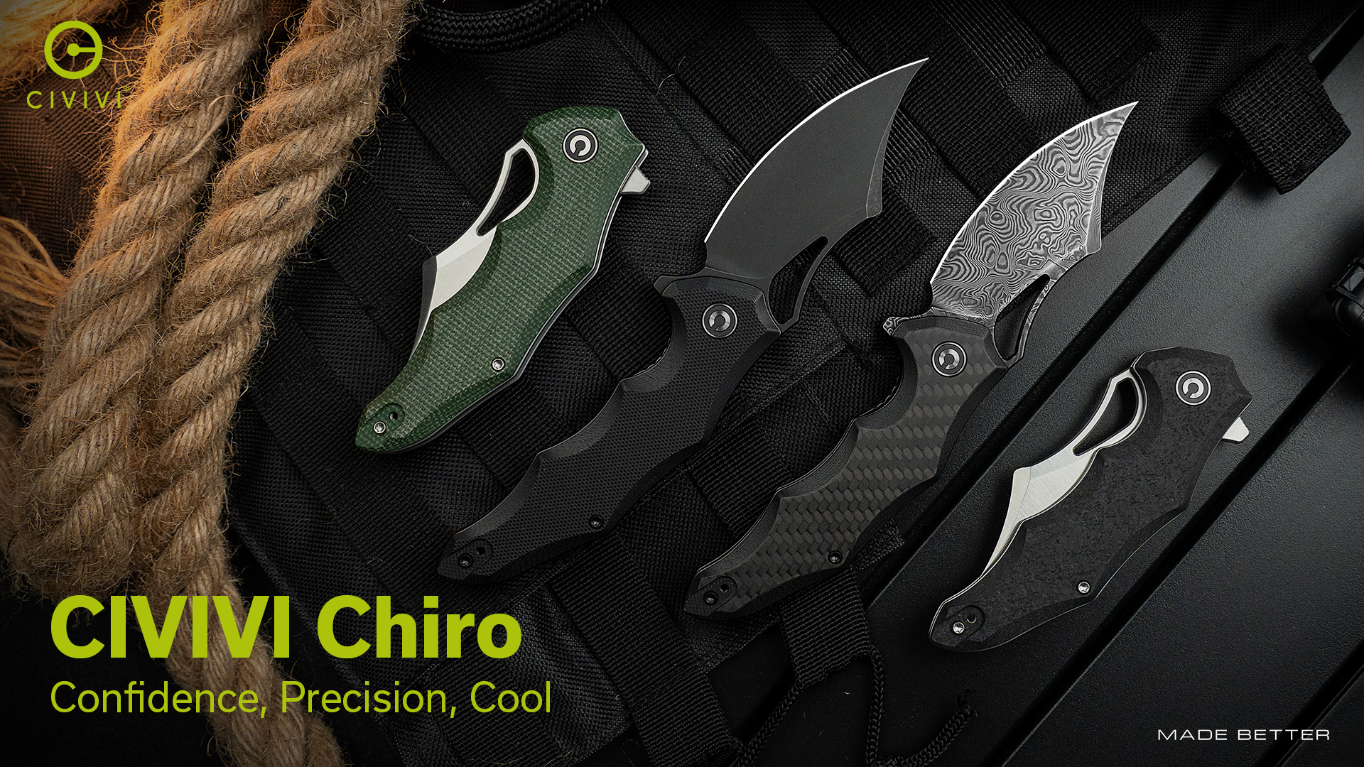 thumbnail video image 2 of CIVIVI Chiro Pocket Folding Knife with Flipper 3.1" Damascus Blade Carbon Fiber Overlay On Black G10 Handle C23046-DS1, 2 of 8