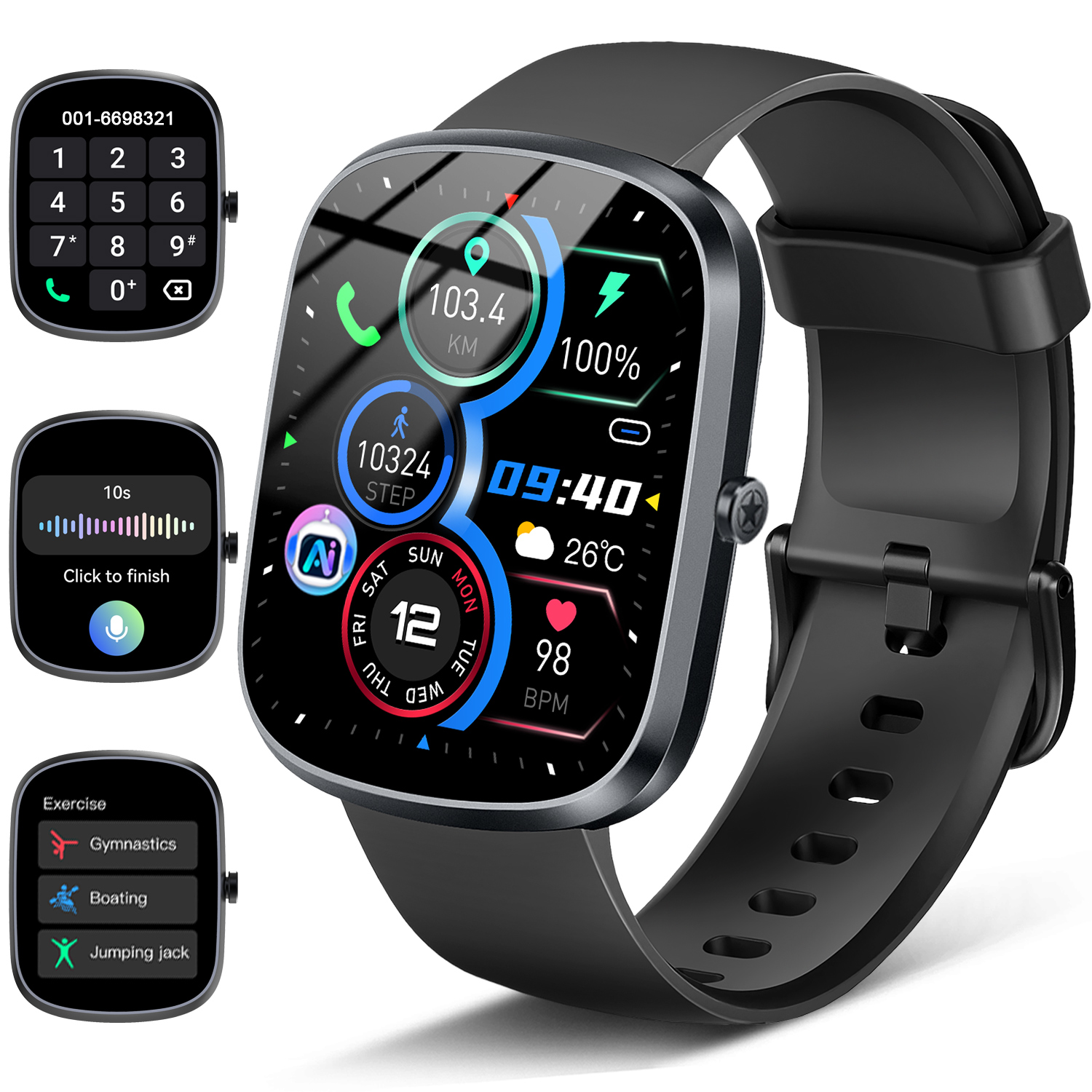 thumbnail video image 2 of AI Smart Watch for Women Men 1.91" HD Touch Screen with Dual-Mode Smart Bluetooth Call and Voice Assistant 100+ Sport Modes IPX7 Waterproof Fitness Watch for Android/iPhone, 2 of 7