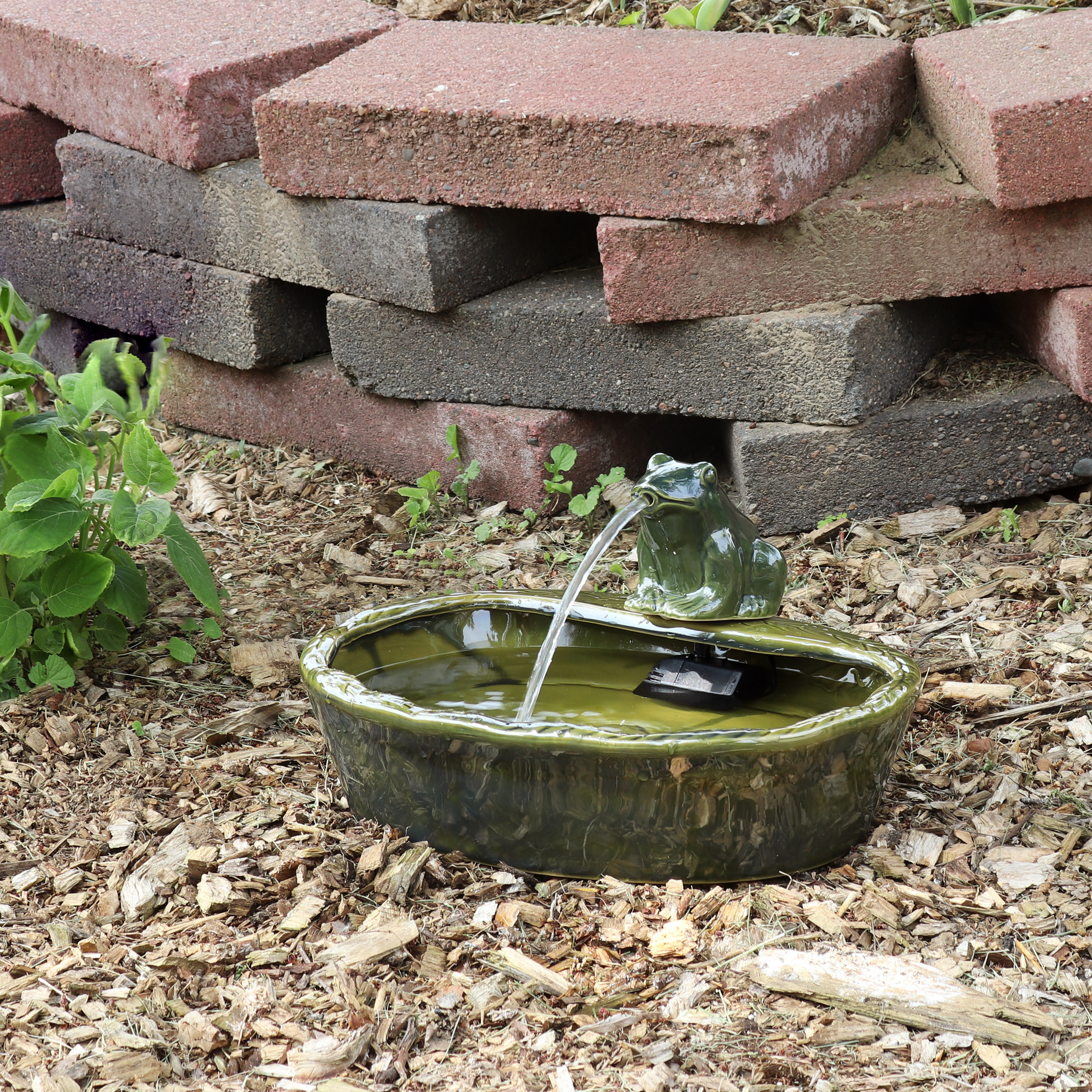 thumbnail video image 2 of Sunnydaze Frog Contemporary Green Ceramic Solar Water Fountain, 2 of 11