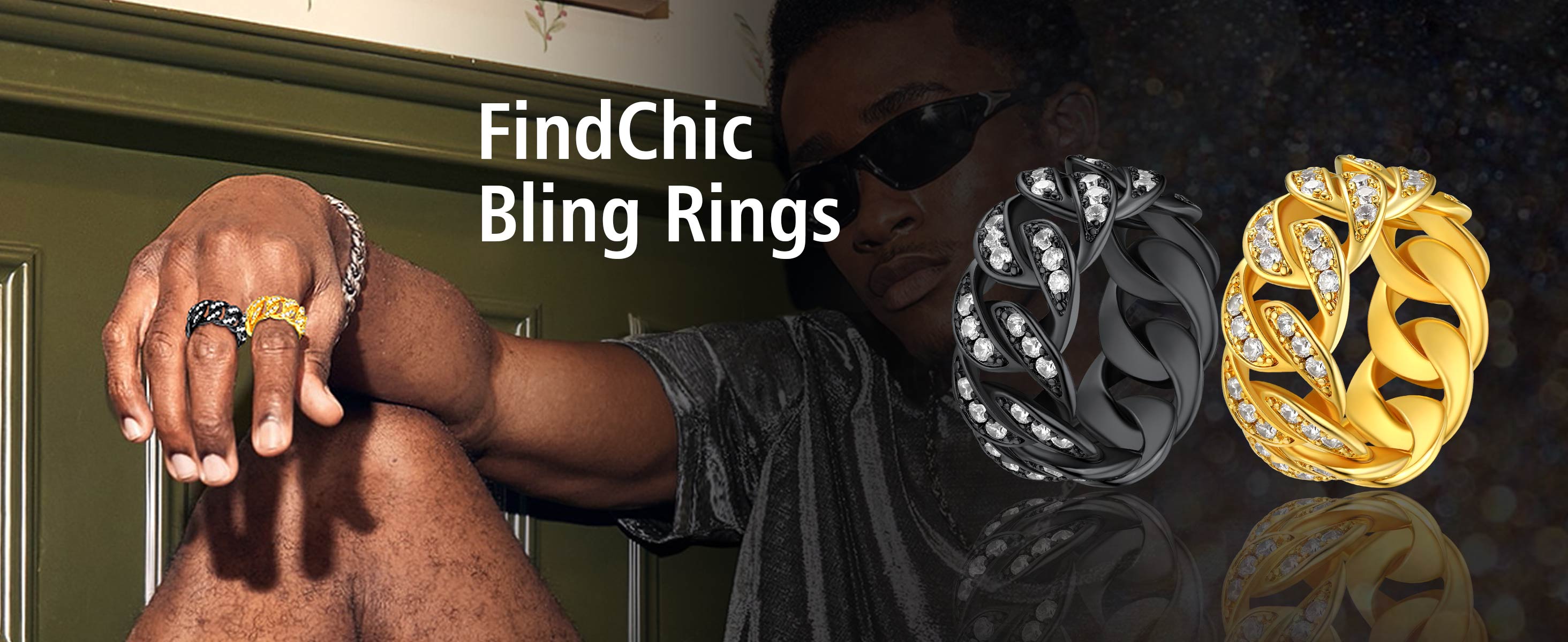 thumbnail video image 2 of FindChic 18K Gold Plated Ring Link Chain BandBand for Men Women Size 7 to 14 Cubic Zirconia Rings Bling Jewelry, with Gift Box, 2 of 8
