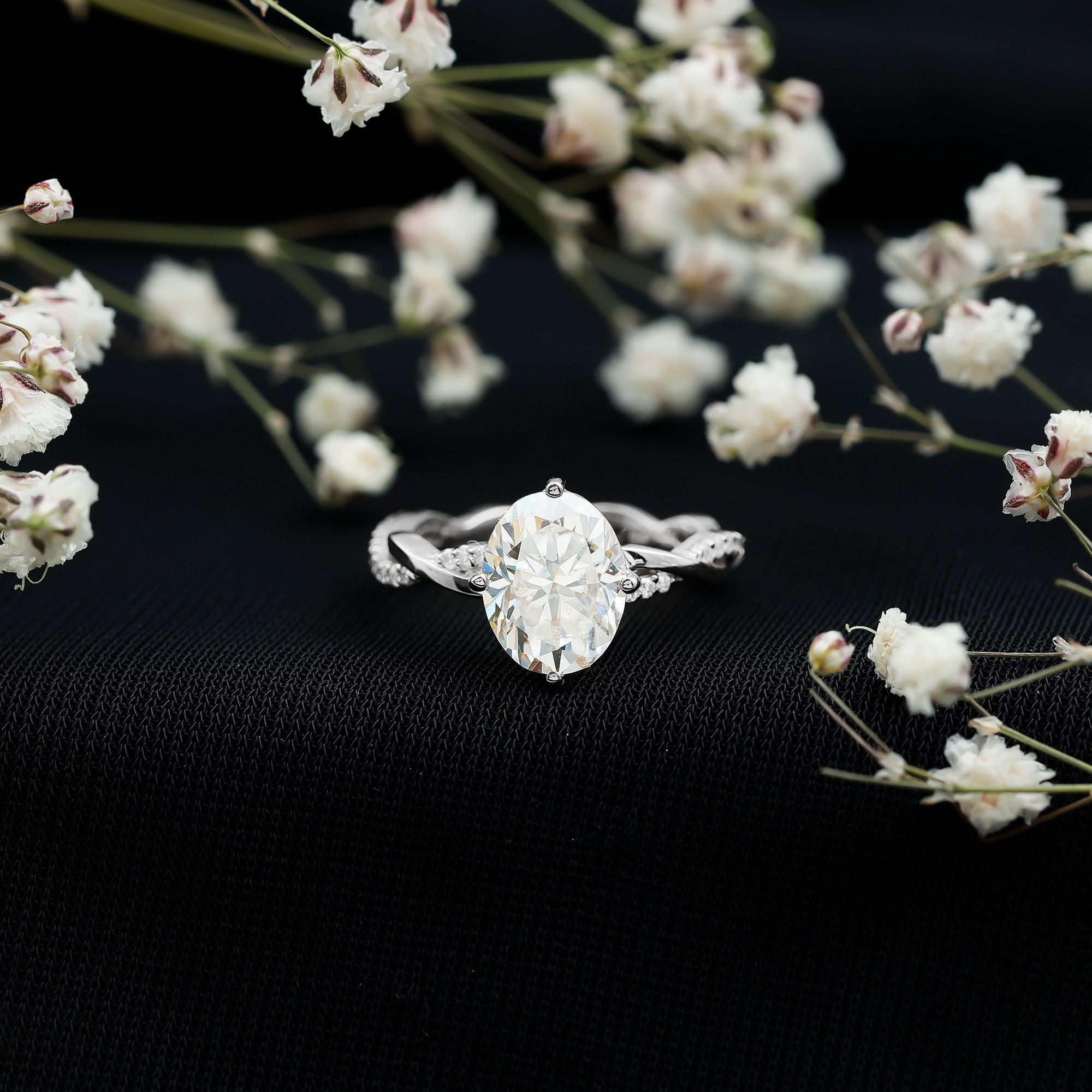 thumbnail video image 2 of Rosec Jewels Certified Moissanite Oval Engagement Ring 2 Carat - Braided Ring for Women (7X9 mm, D-VS1 Quality), 18K Yellow Gold, US 8.00, 2 of 9