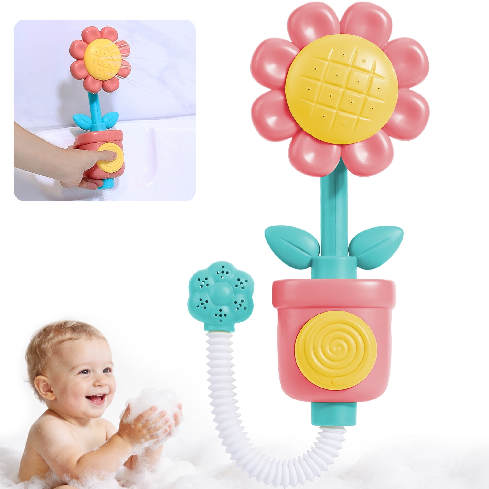 thumbnail video image 2 of Dammyty Baby Bath Toys, Sunflower Shower Head Bathtub Toys, Water Sprinkler Bath Toys for Toddler 1-3, Infant Bathtime Fun Birthday Gift, 2 of 9