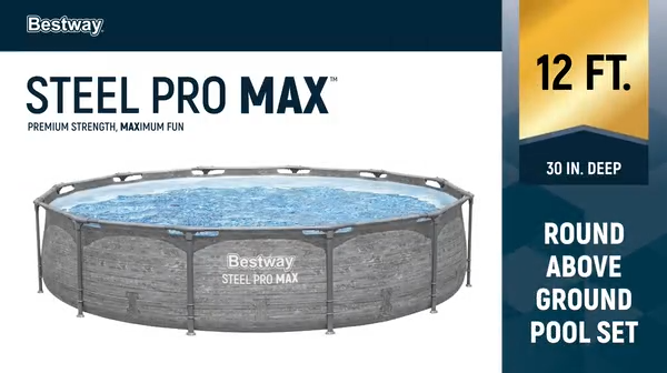 thumbnail video image 2 of Bestway Steel Pro MAX 12' x 30" Metal Frame Above Ground Pool Set w/ Filter Pump, 2 of 9