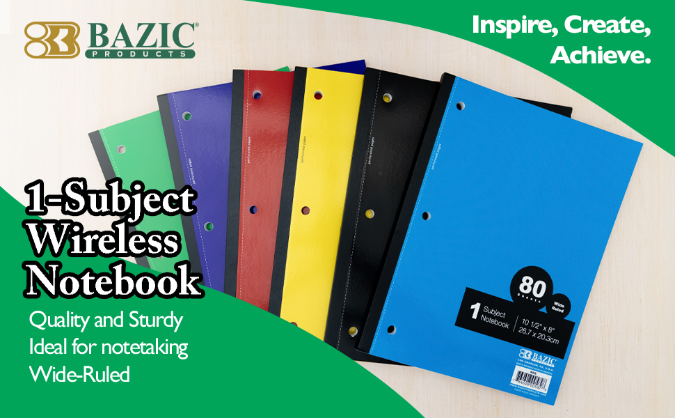 thumbnail video image 2 of BAZIC Wide Ruled 1 Subject Notebooks 80 Sheets, Assorted Color, 6-Pack, 2 of 8
