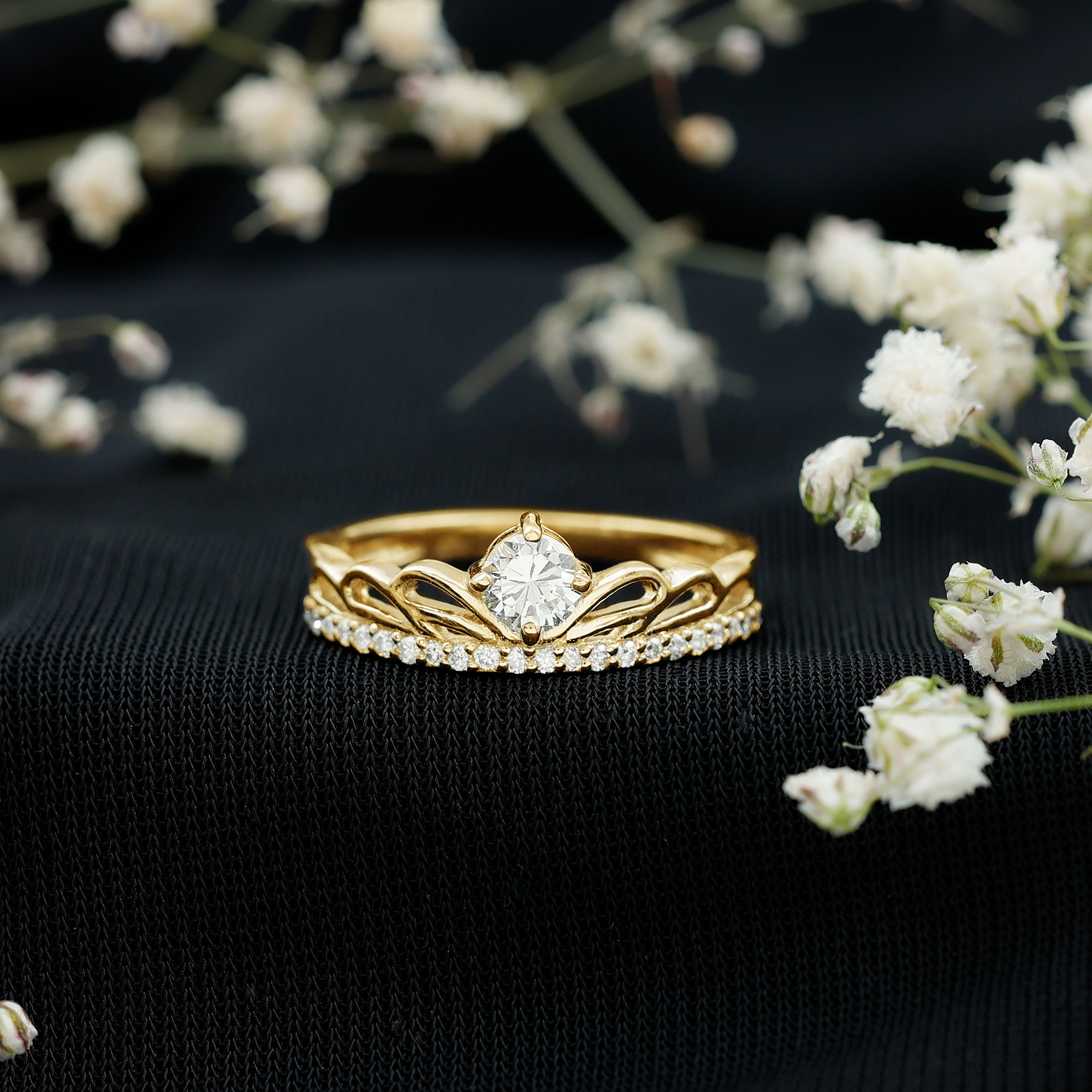 thumbnail video image 2 of Rosec Jewels Natural Diamond Promise Ring for Women - Crown Ring - HI Color SI Clarity - Ready to Gift for Valentines, 14K Yellow Gold, US 10.00, 2 of 9