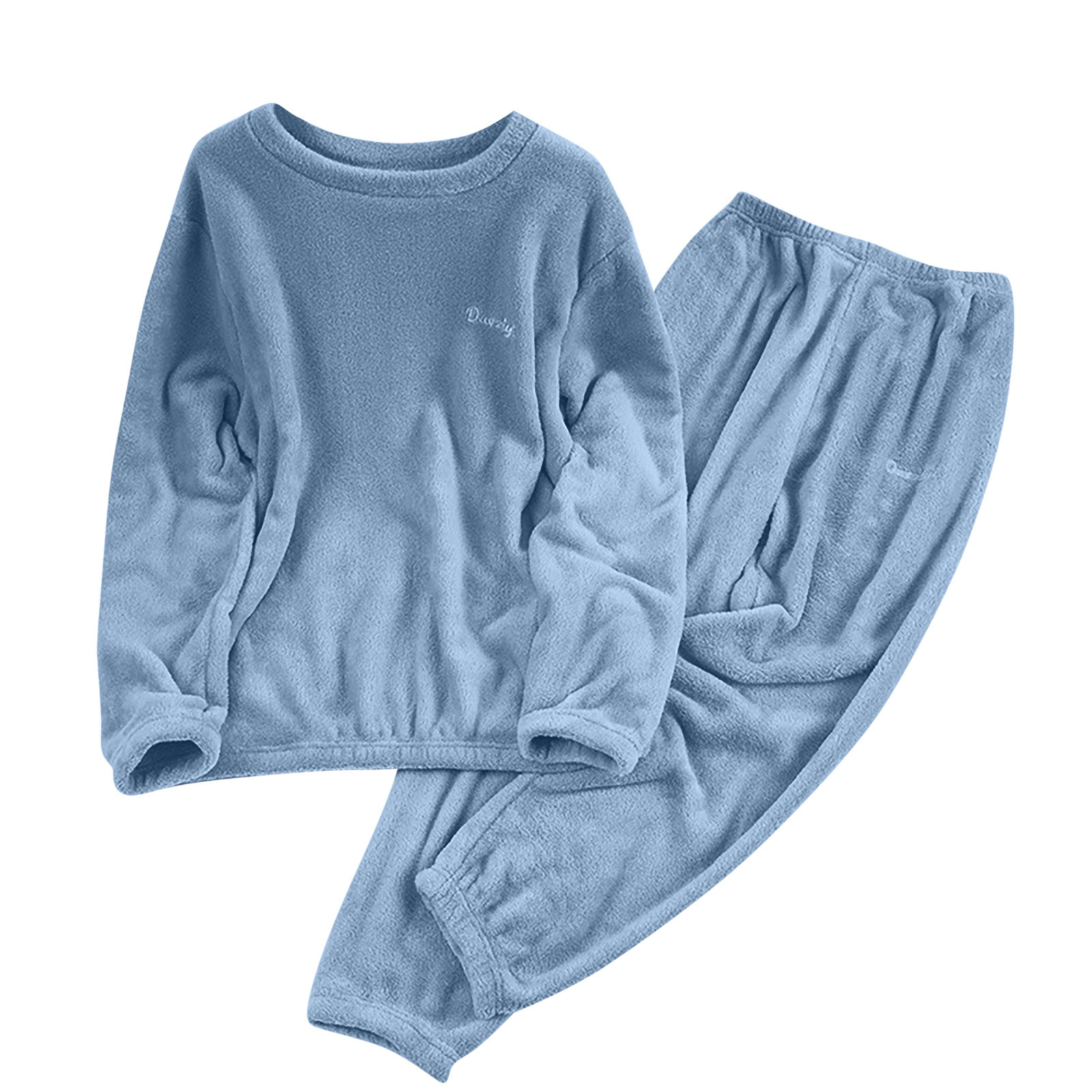 thumbnail video image 2 of Uaswgudfs Women's Long Sleeve Coral Fleece Pajama Set: Plush Crew Neck Top with Elastic Cuffs & Embroidered Detail Wine M, 2 of 7
