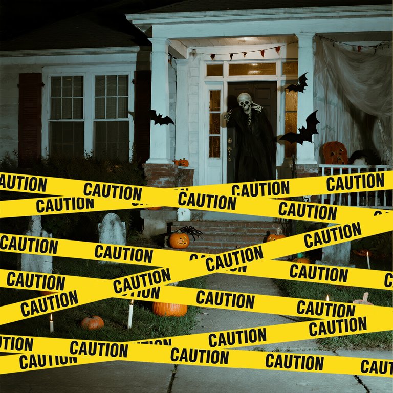 AGCAN 2 Rolls Halloween Caution Tape, 3 Inch x 328FT Hazard Tape, Bold Black & Bright Color Warning Tape for Halloween Party Decor, Haunted House, Indoor Outdoor Spooky Prop