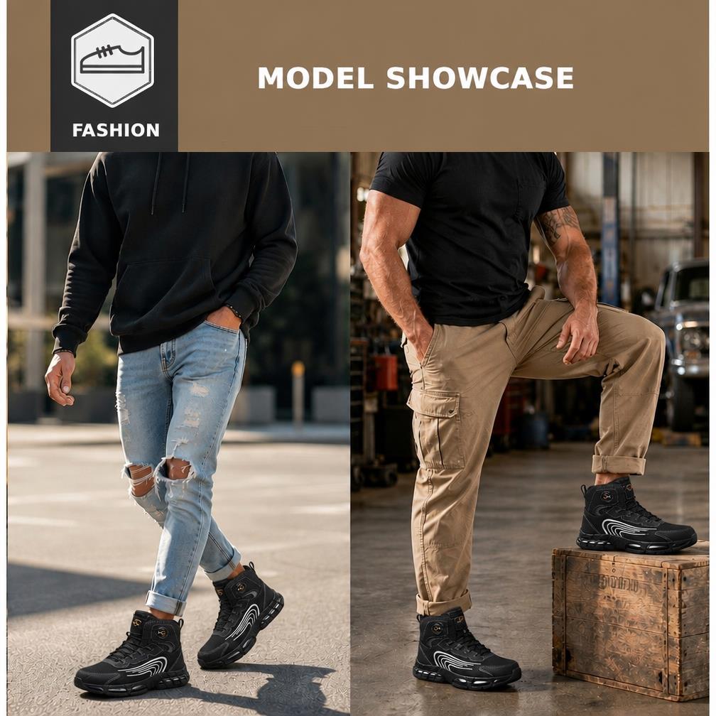 thumbnail video image 2 of MELLOWMILES Men's and Women's Composite Toe Safety Work Boots, Kevlar Puncture-Resistant, Anti-Slip, Breathable, 2 of 17