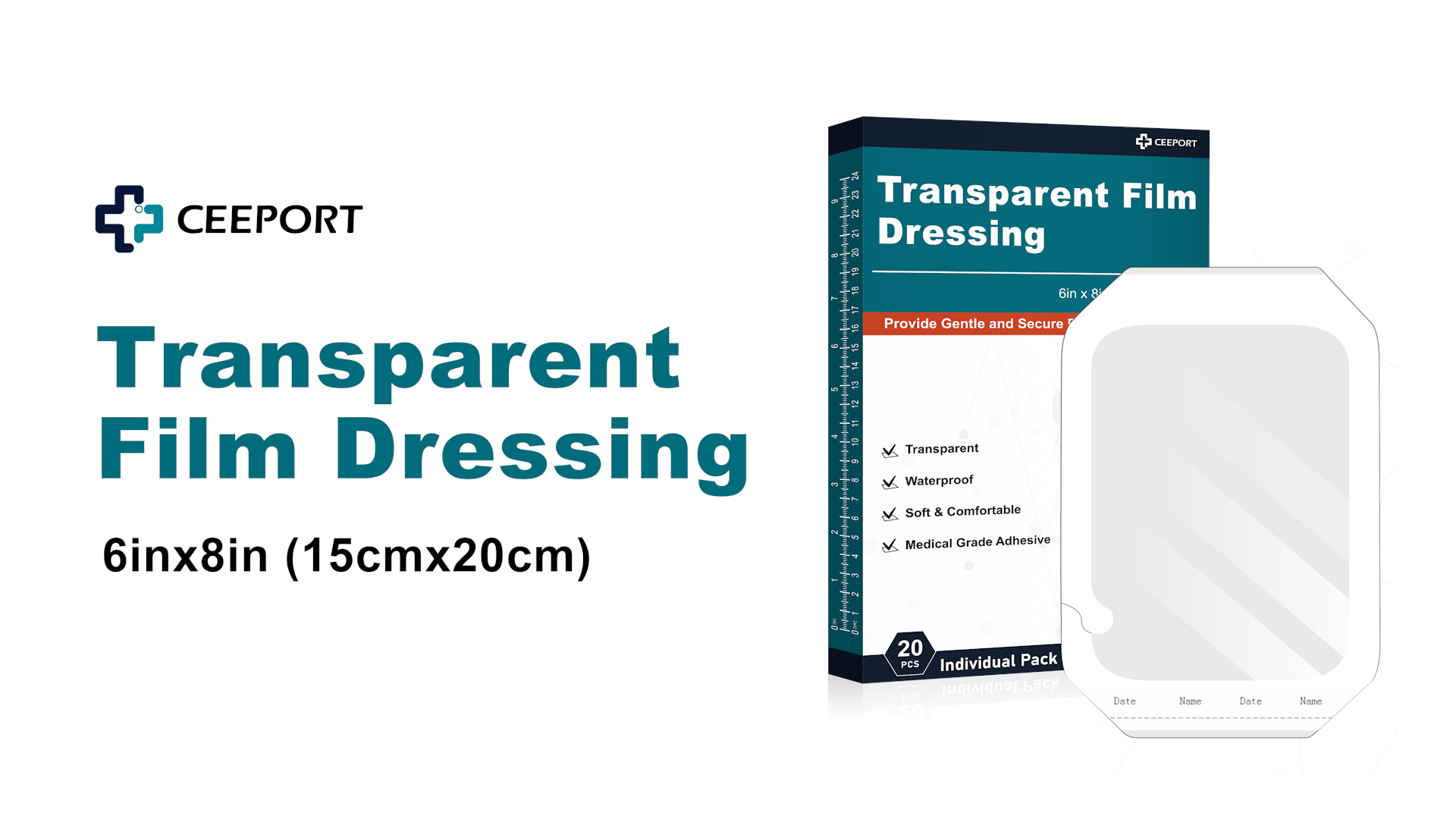 thumbnail video image 2 of Ceeport Transparent Film Dressing 6'' x 8'', 20 Packs Waterproof Wound Bandage Adhesive Patches, Wound Cover Patches for Post Surgical Shower, IV Shield, Tattoo Aftercare Bandage, 2 of 7