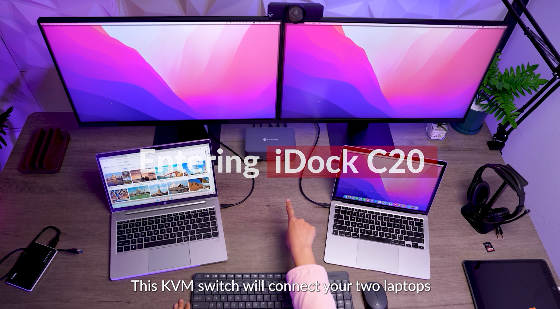 thumbnail video image 2 of v AV Access USB C KVM Switch Docking Station for 2 Laptops, 4K Dual Monitor, EDID Emulation, 1G Ethernet,Ideal for Home Office & Gaming(iDock C20), 2 of 10