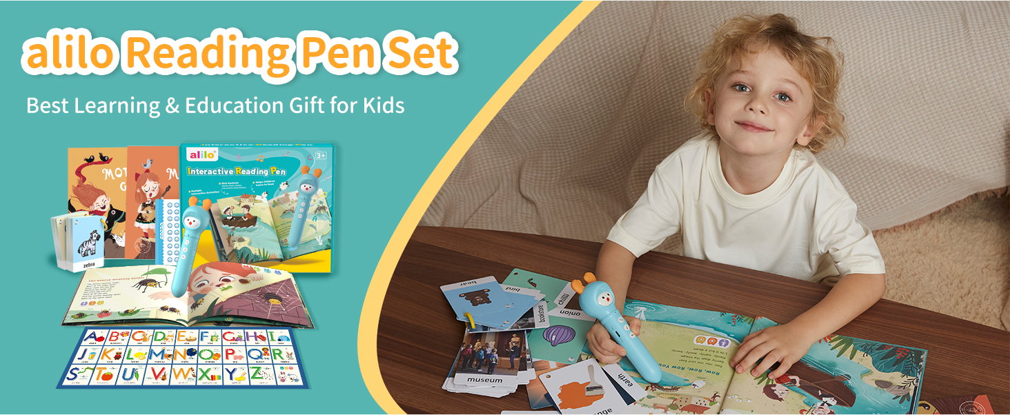 thumbnail video image 2 of alilo Talking Pen for Kids Ages 2-6 | Educational Electronic Toy with 3 Interactive Books, 100 Flashcards, ABCs & Piano Card | Early Learning Gift for Toddlers, Boys and Girls, 2 of 9