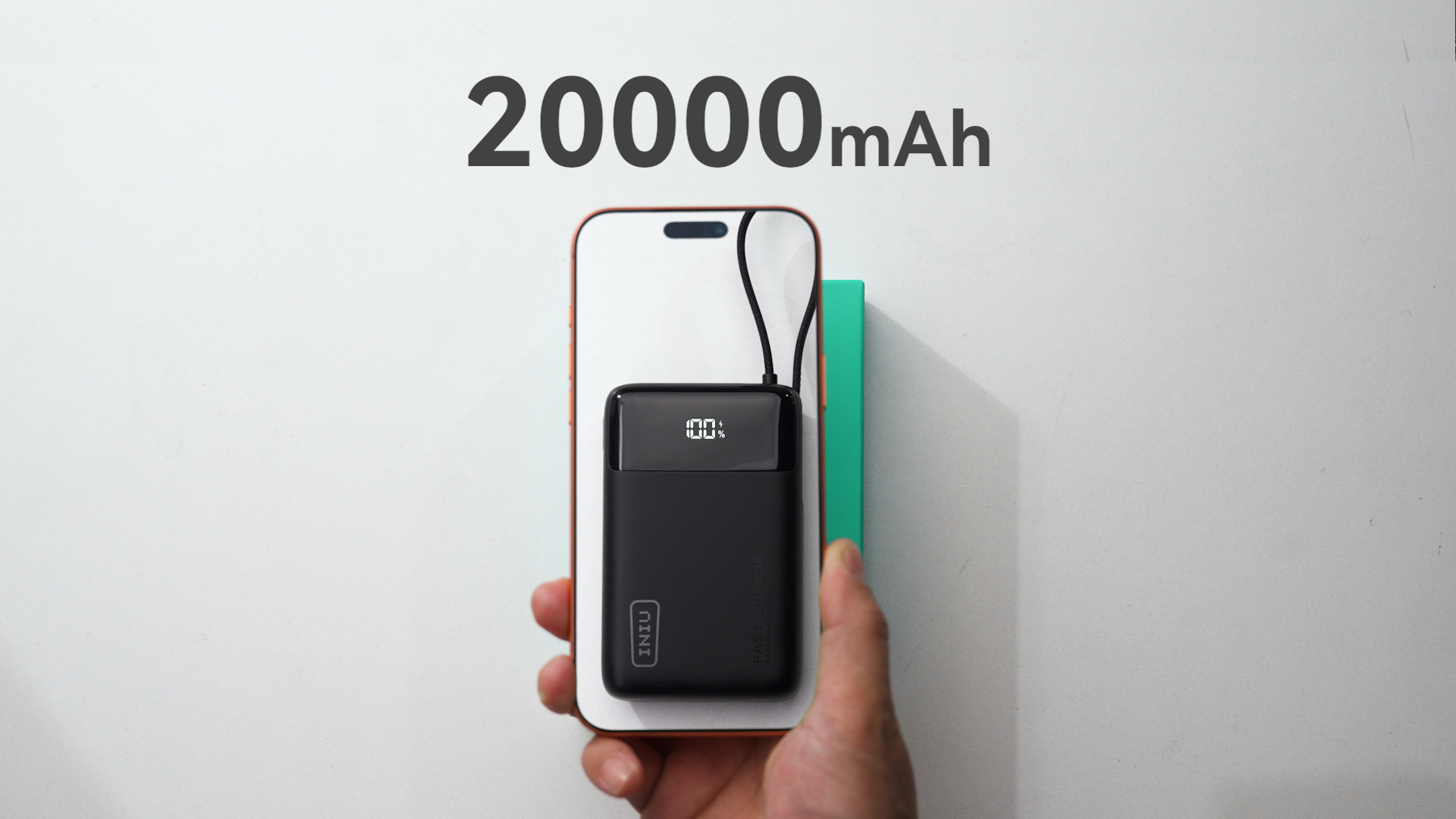 thumbnail video image 2 of INIU Portable Charger, 20000mAh 45W Power Bank with Built-in USB C Braided Cable, Fast Charging Battery Pack Compatible with iPhone Samsung, Black, 2 of 9